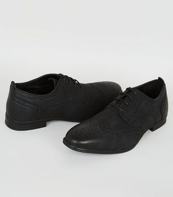 Image of Black Leather-Look Brogues New Look