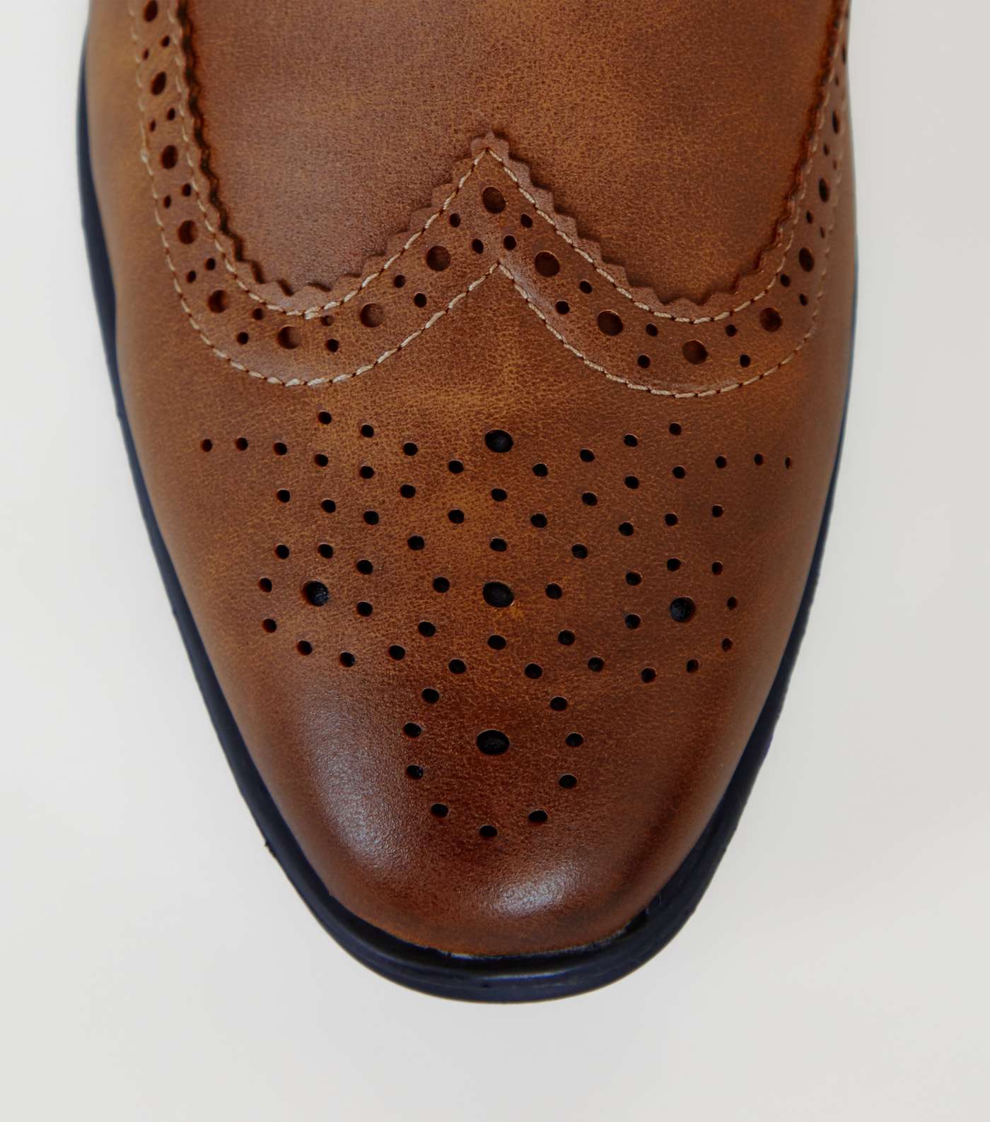 Dark Brown Leather-Look Brogues Image 4