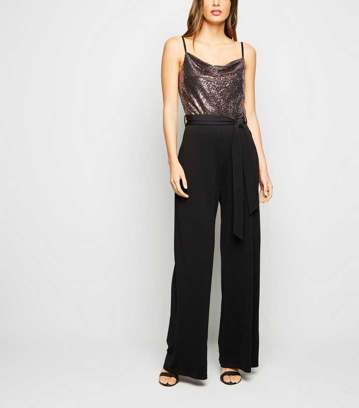Black Sequin 2 in 1 Wide Leg Jumpsuit
