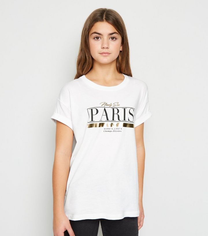 Girls White Paris Slogan Oversized T Shirt New Look
