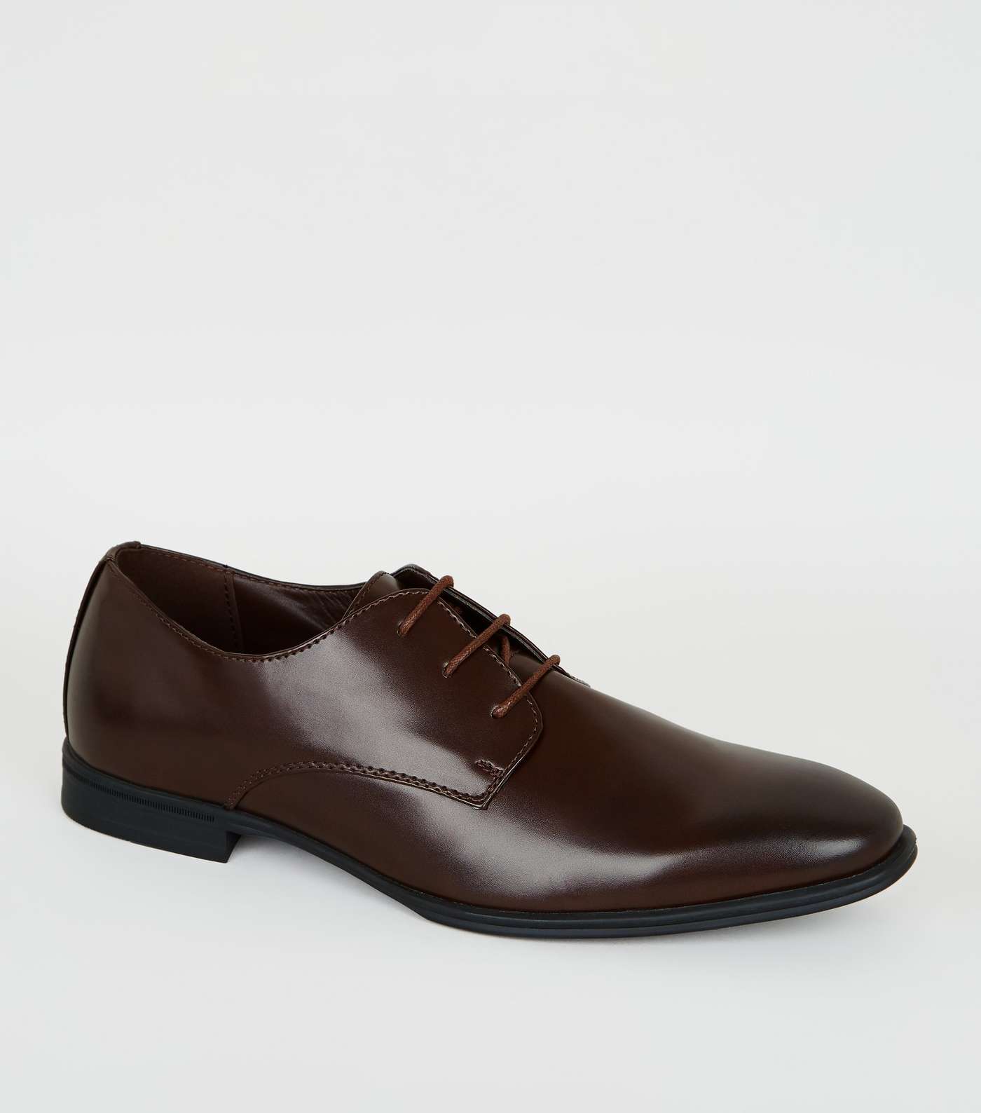Dark Brown Leather-Look Side Seam Formal Shoes