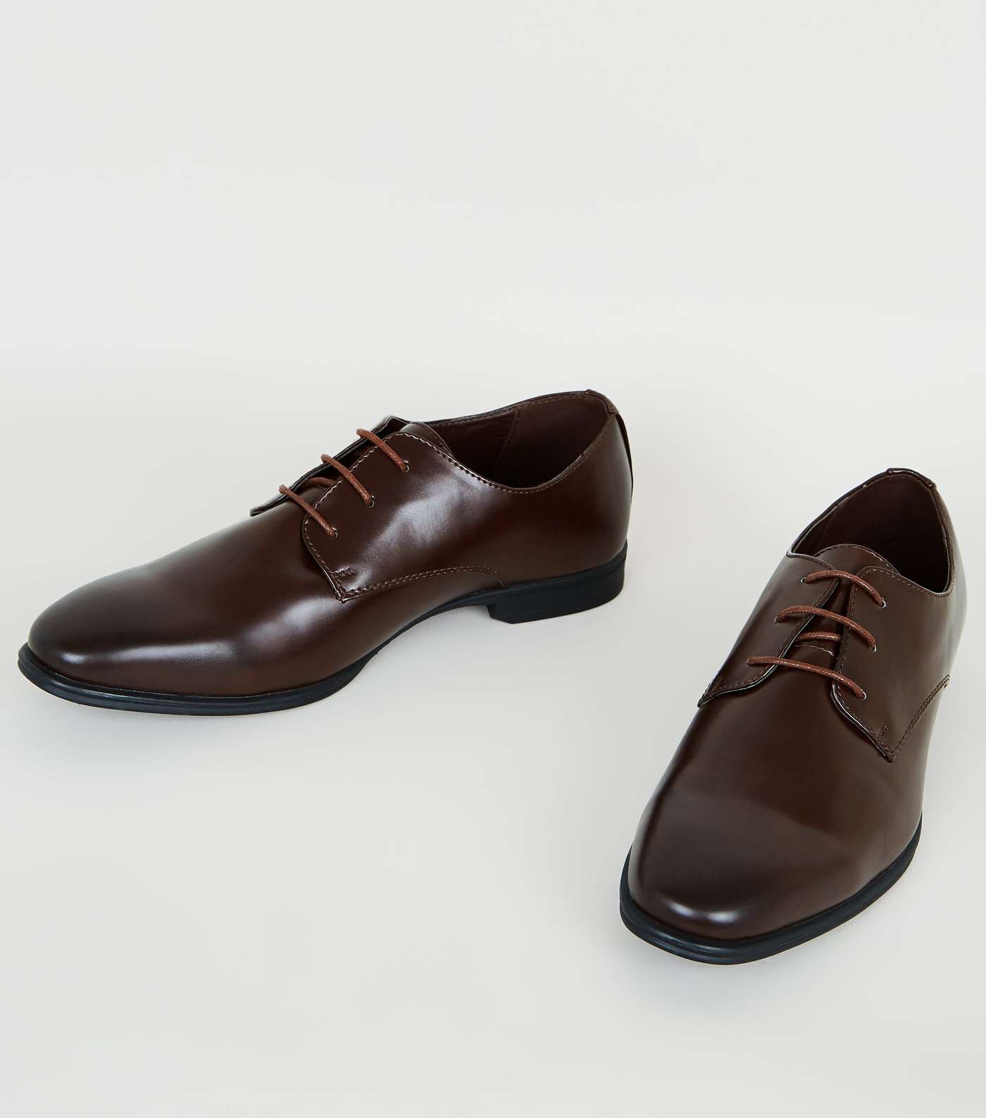 Dark Brown Leather-Look Side Seam Formal Shoes Image 3