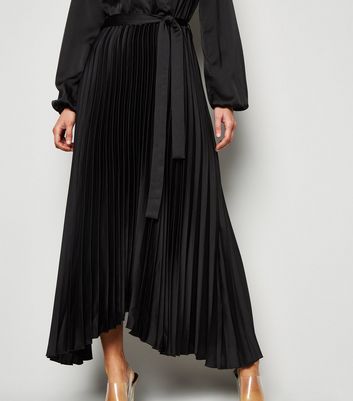 new look black satin pleated dress