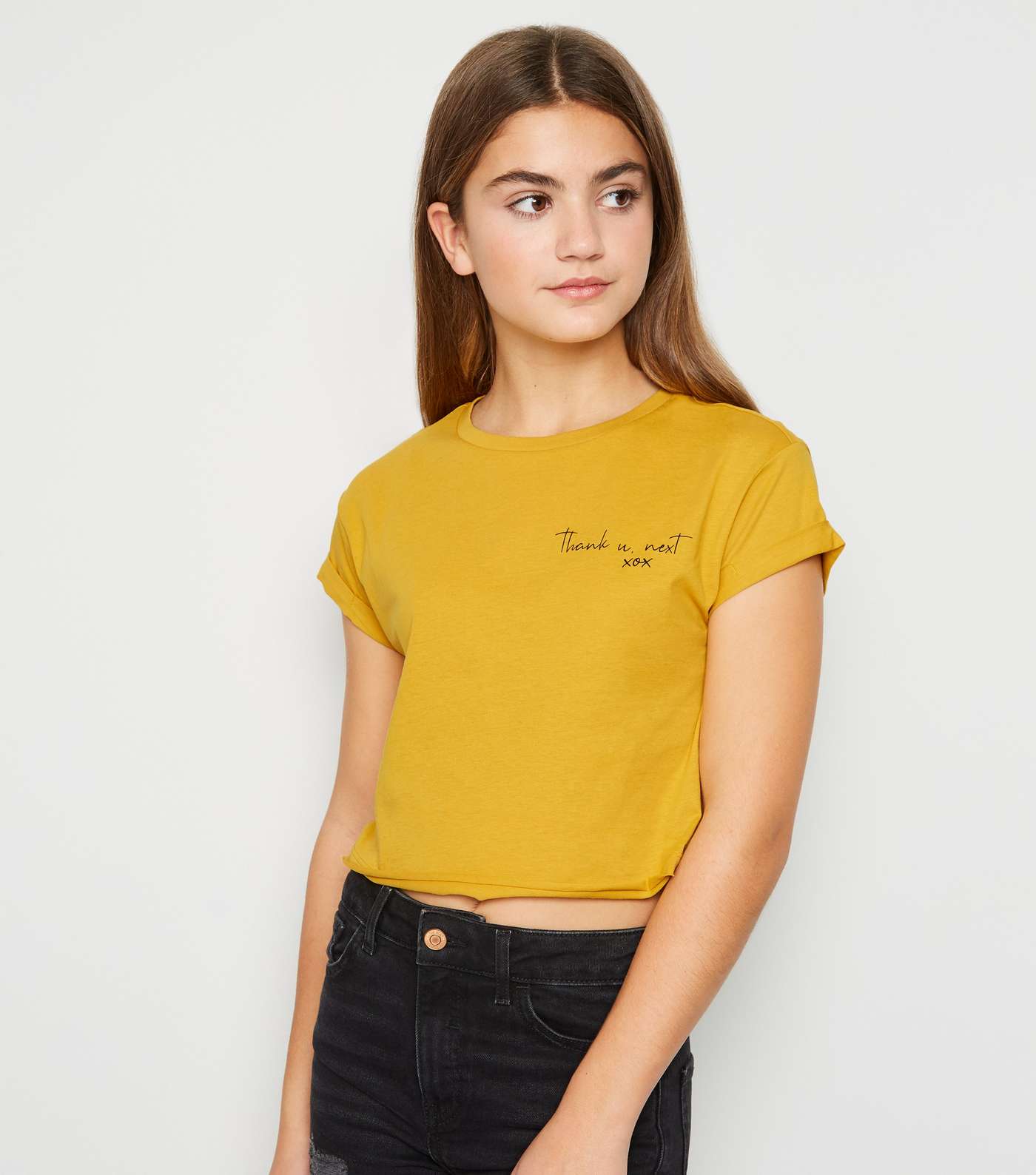 Girls Mustard Thank You Next Slogan T-Shirt