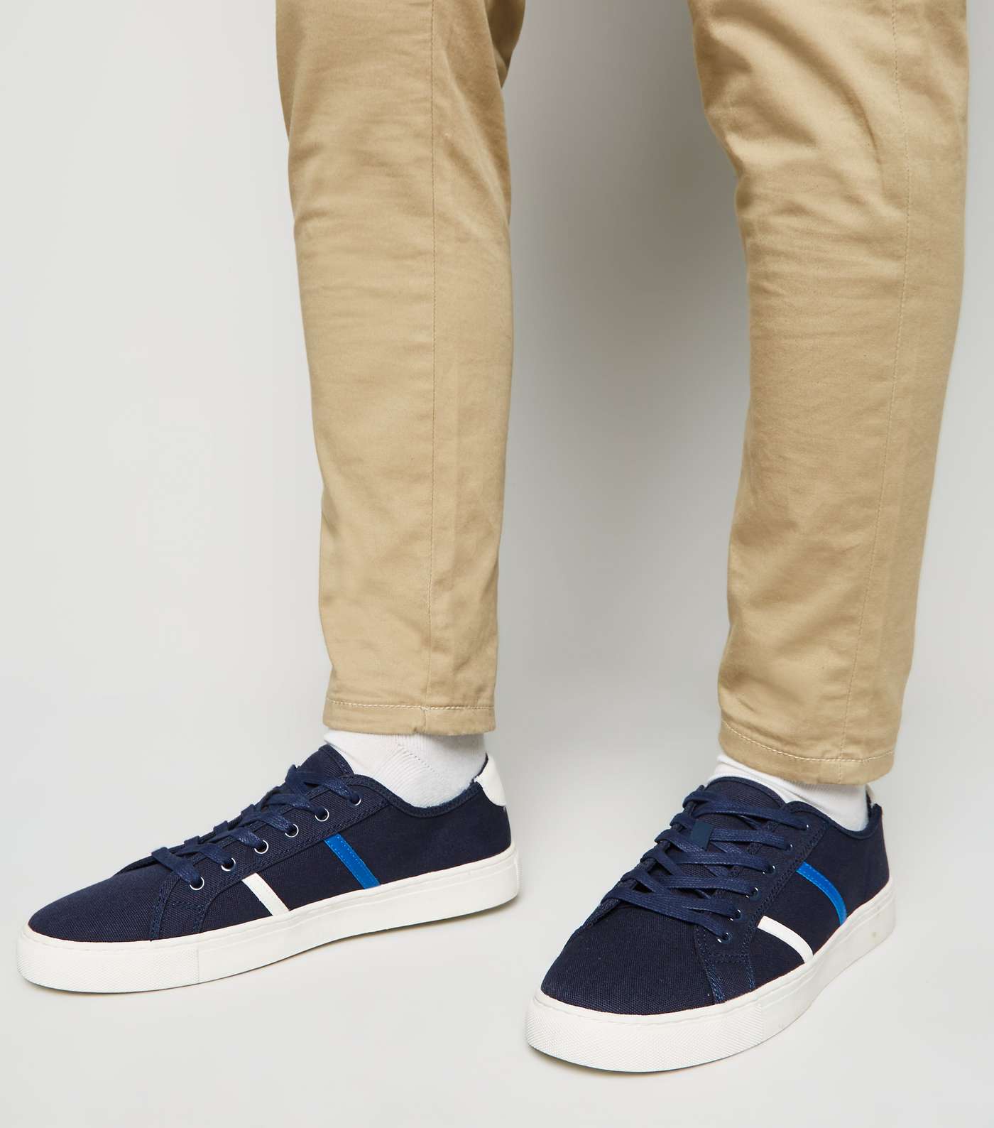 Navy Canvas Contrast Side Stripe Trainers Image 2