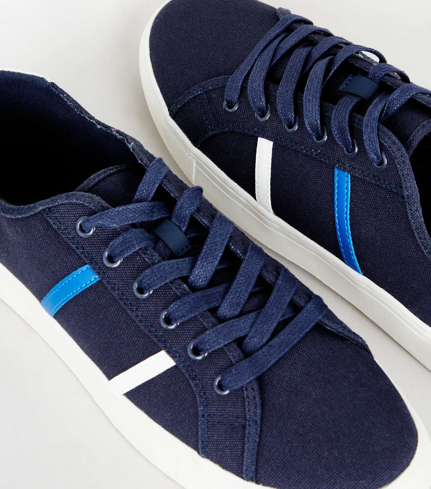 Navy Canvas Contrast Side Stripe Trainers Image 4
