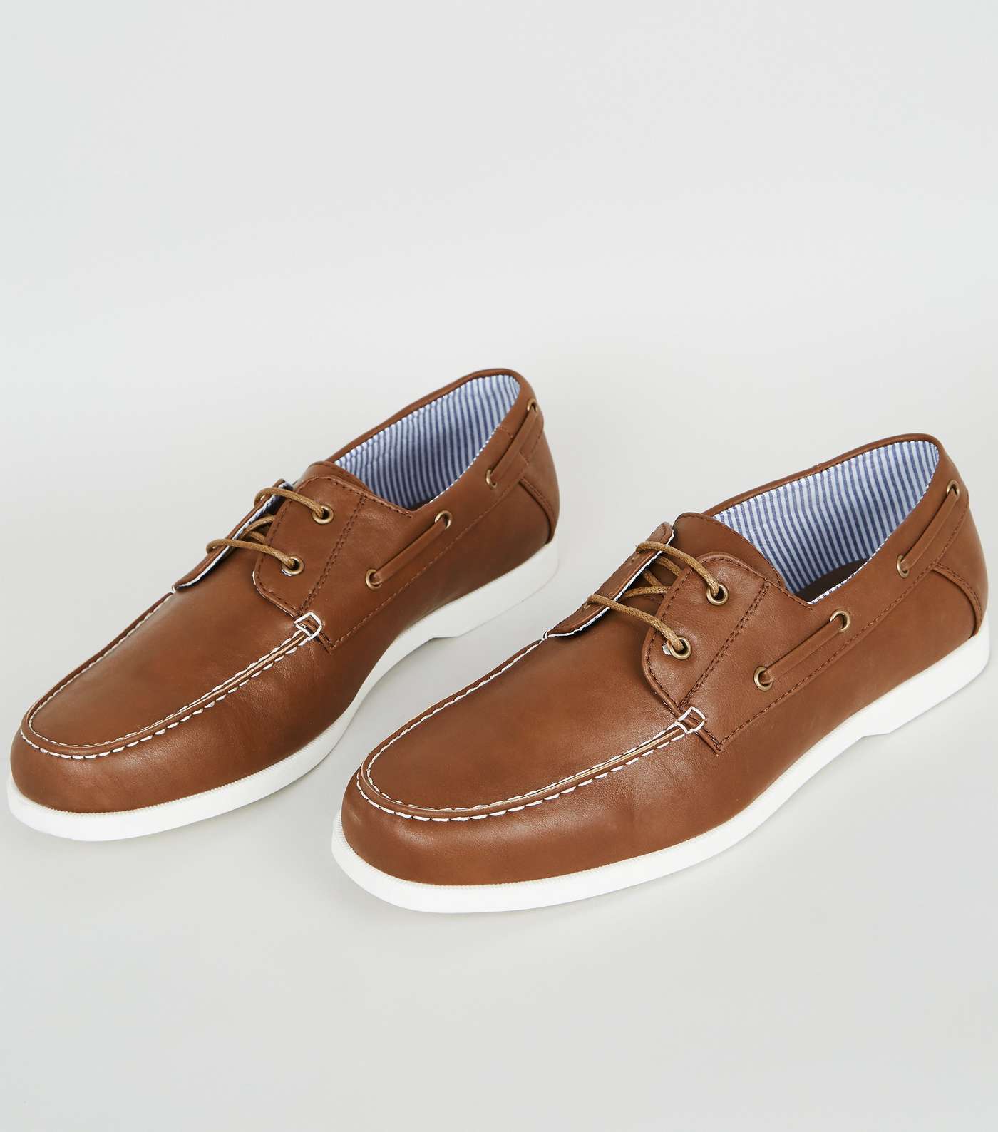 Dark Brown Leather-Look Boat Shoes Image 3