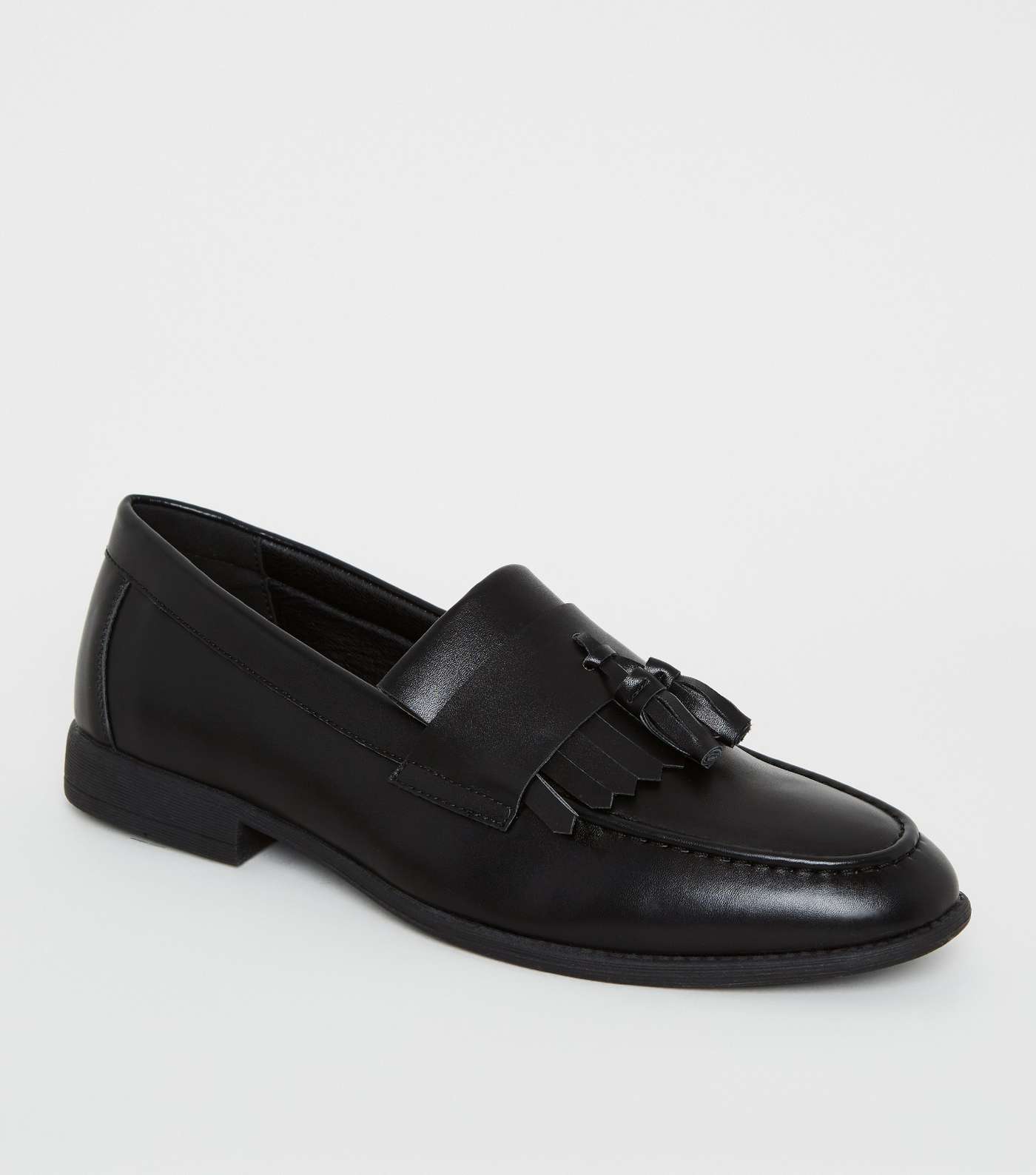 Black Leather-Look Tassel Trim Loafers