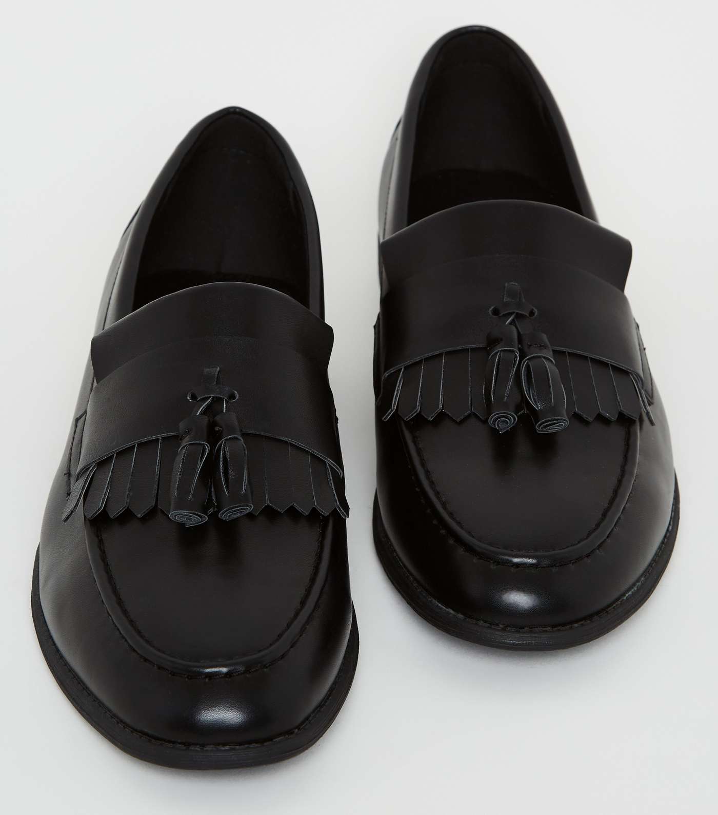 Black Leather-Look Tassel Trim Loafers Image 3