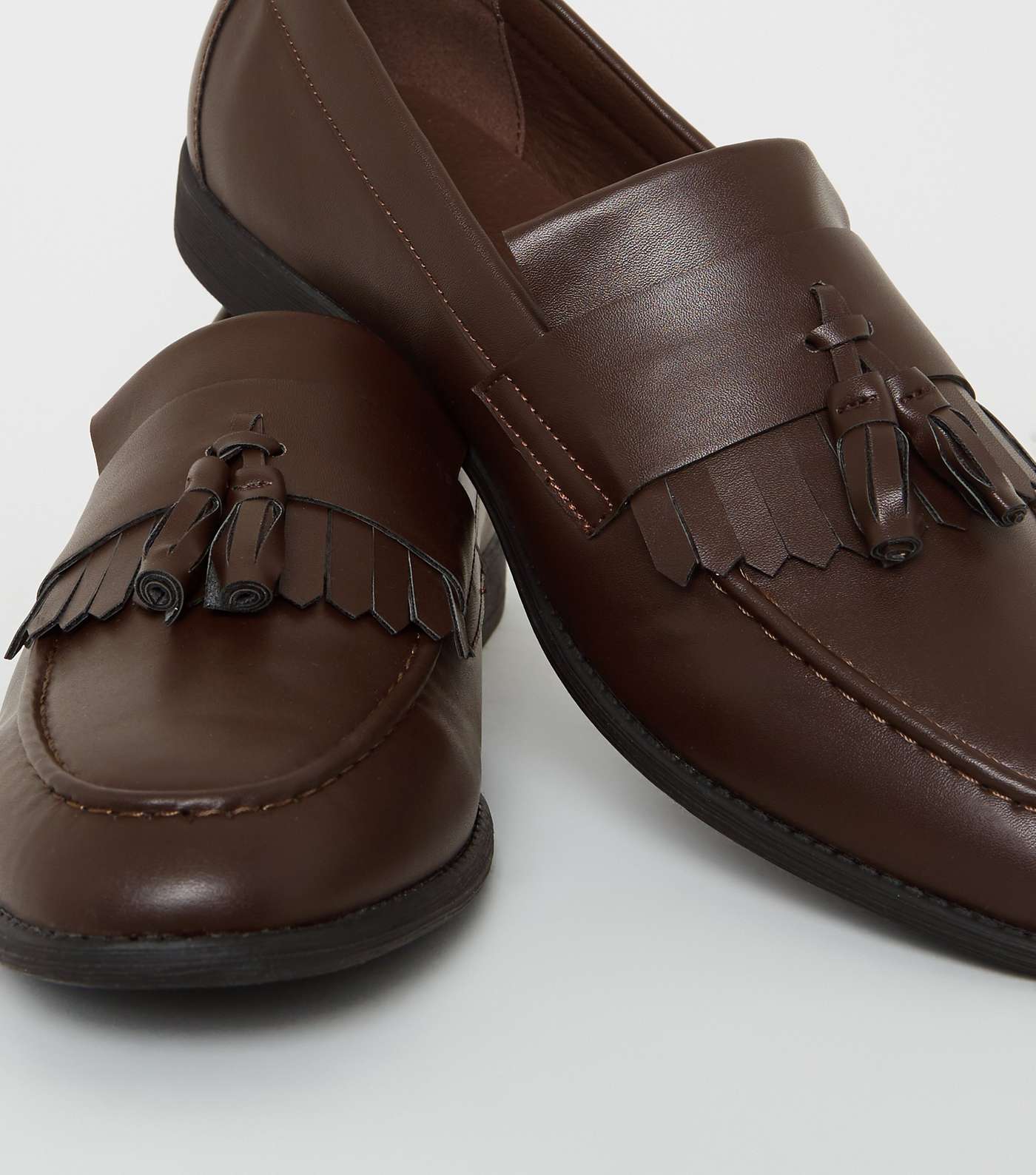 Dark Brown Leather-Look Tassel Trim Loafers Image 4