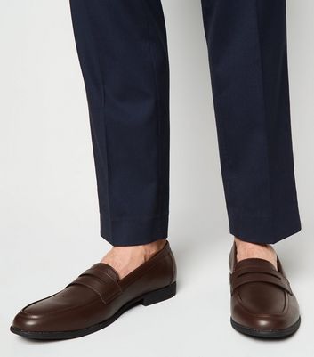 shop for Men's Dark Brown Leather-Look Penny Loafers New Look Vegan at Shopo