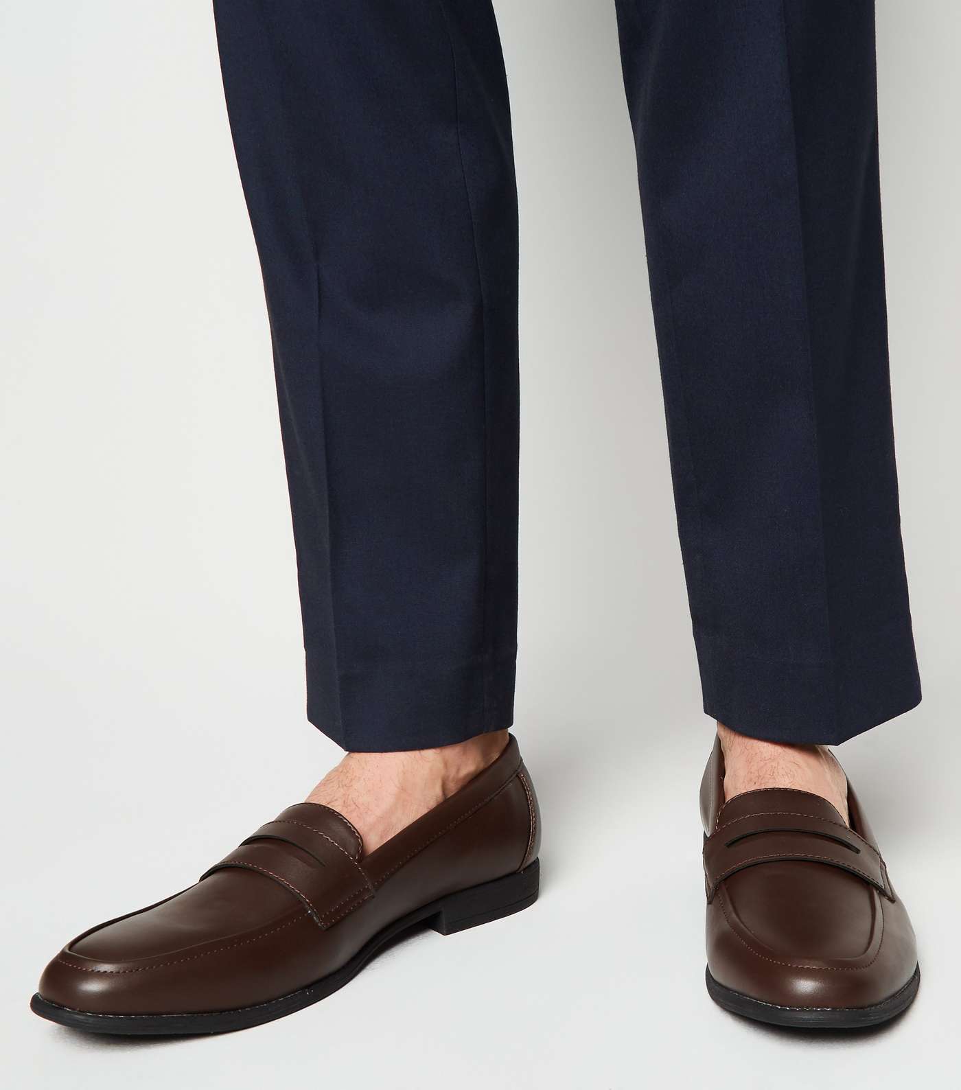 Dark Brown Leather-Look Penny Loafers Image 2
