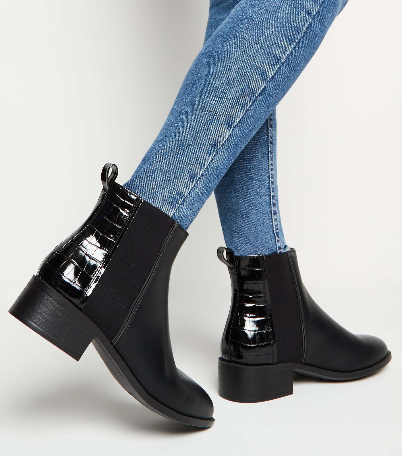 Wide Fit Black Leather-Look Chelsea Boots Image 2