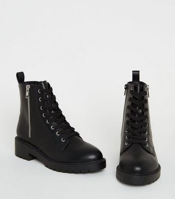 Black Leather-Look Side Zip Chunky 