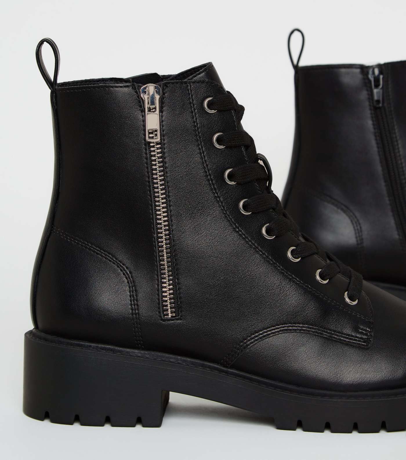 Black Leather-Look Side Zip Chunky Boots Image 4