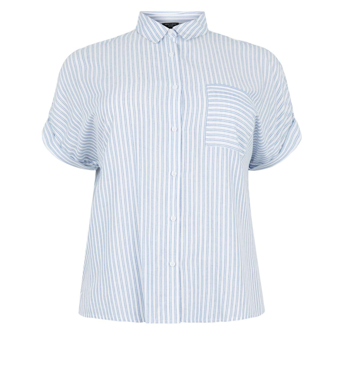 Curves Blue Stripe Short Sleeve Shirt Image 4