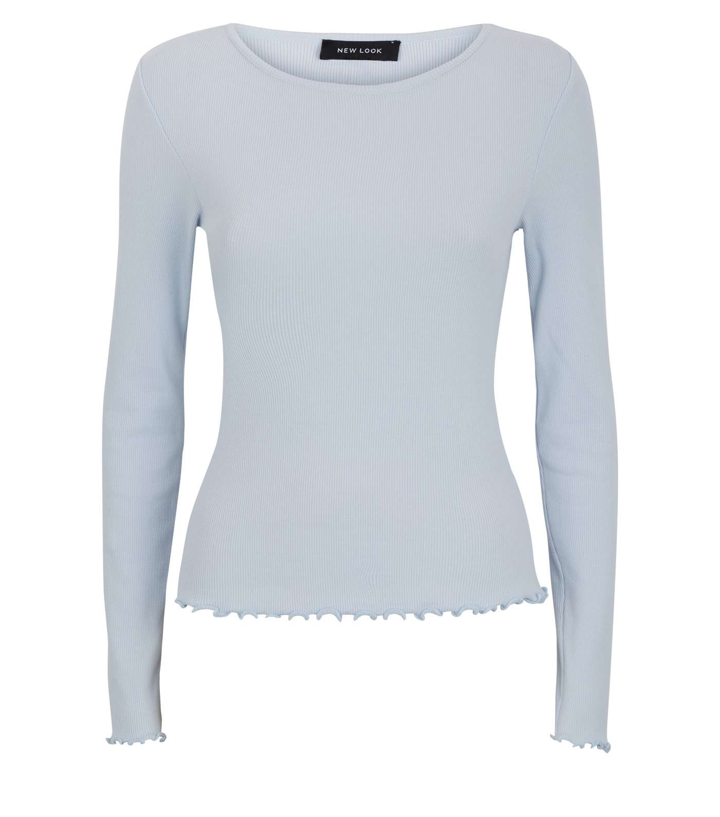 Pale Blue Frill Ribbed Long Sleeve Top Image 4