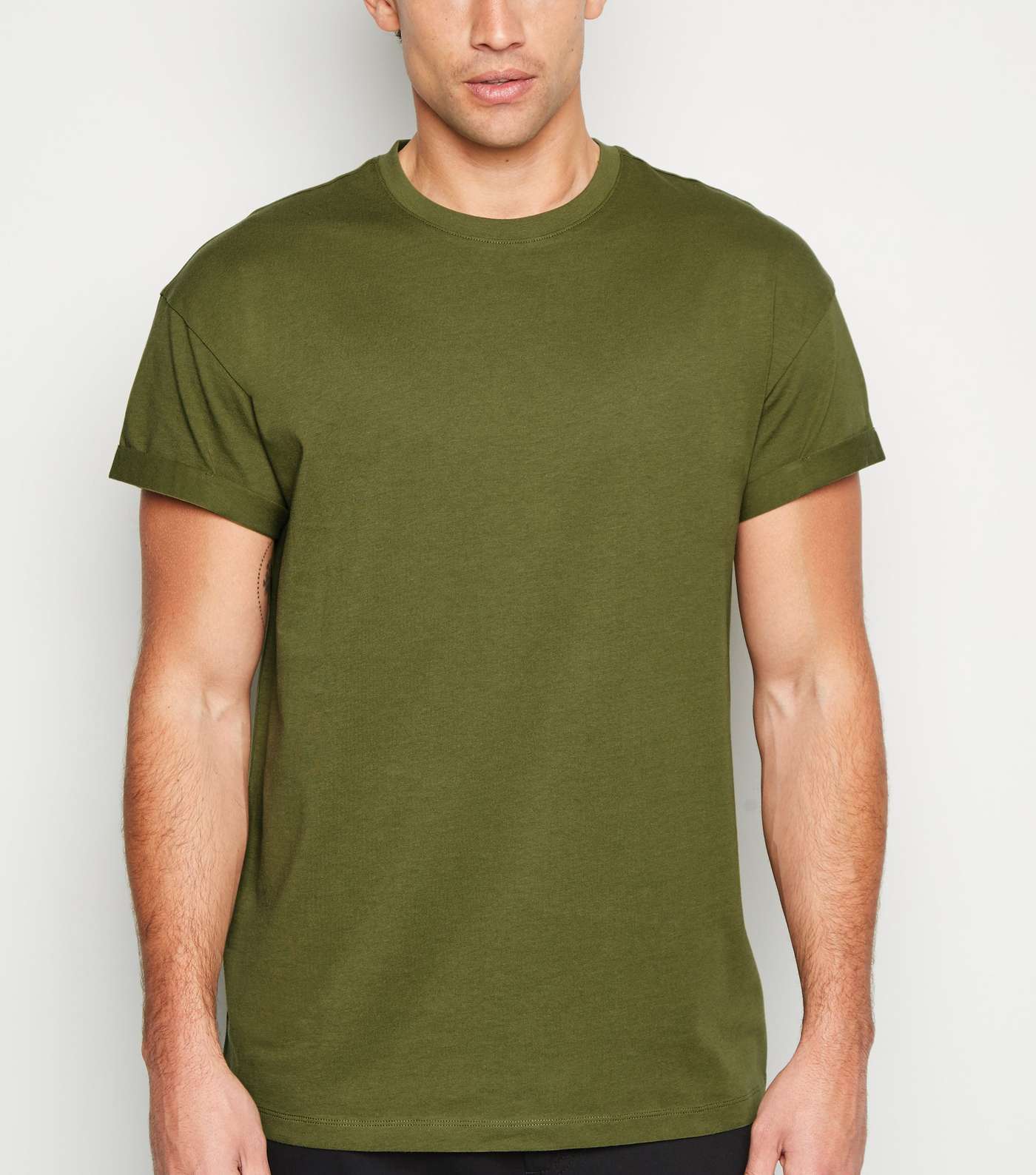 Green Cotton Short Roll Sleeve T-Shirt