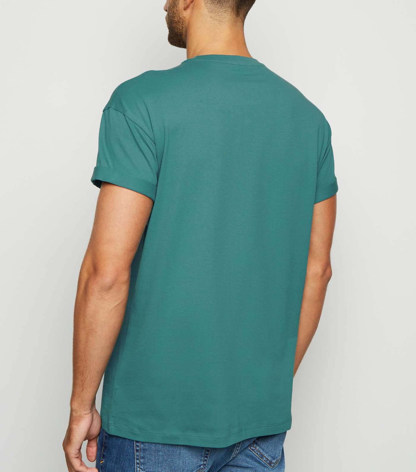 Teal Cotton Short Roll Sleeve T-Shirt Image 3