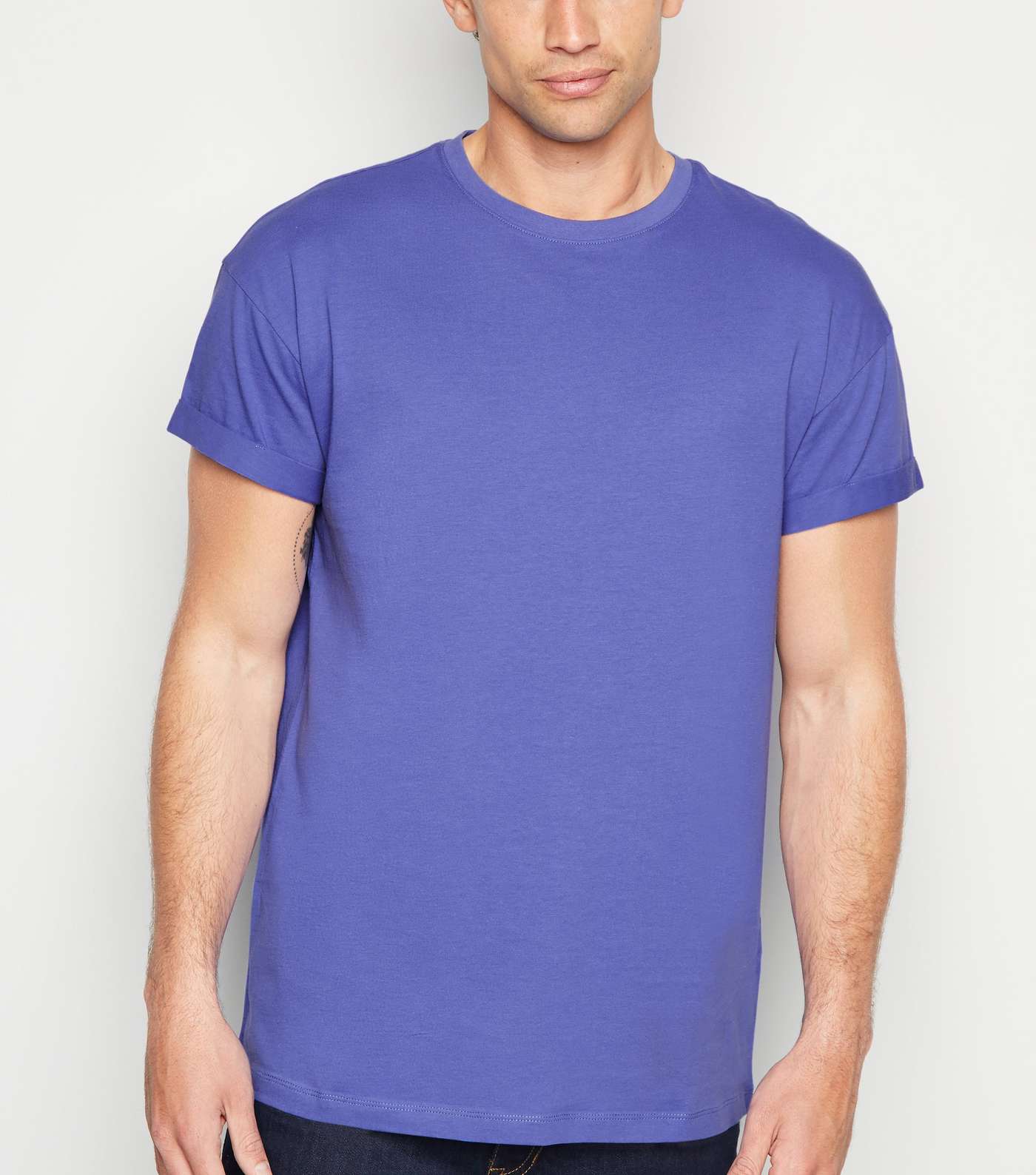 Purple Cotton Short Roll Sleeve T-Shirt