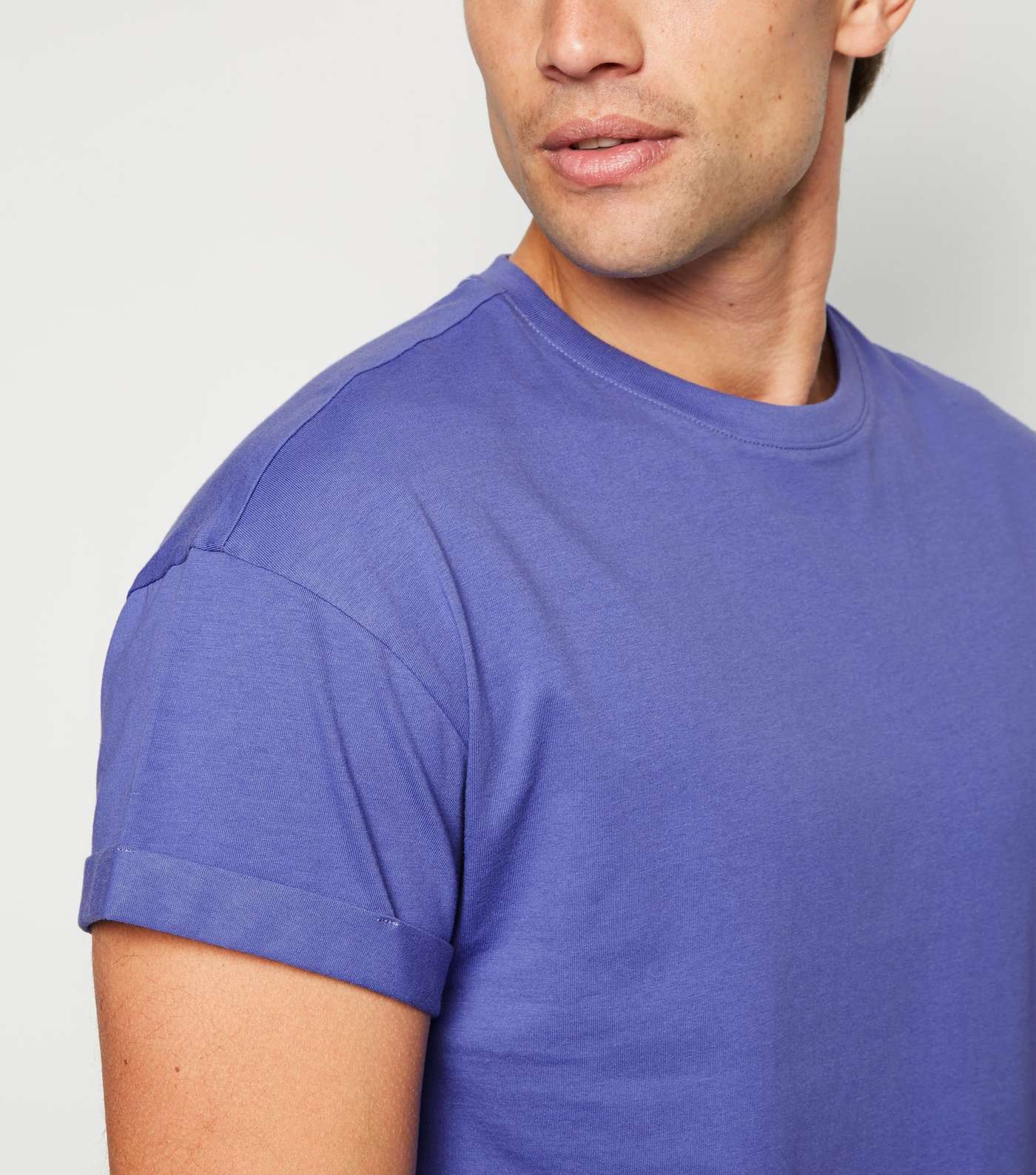 Purple Cotton Short Roll Sleeve T-Shirt Image 5