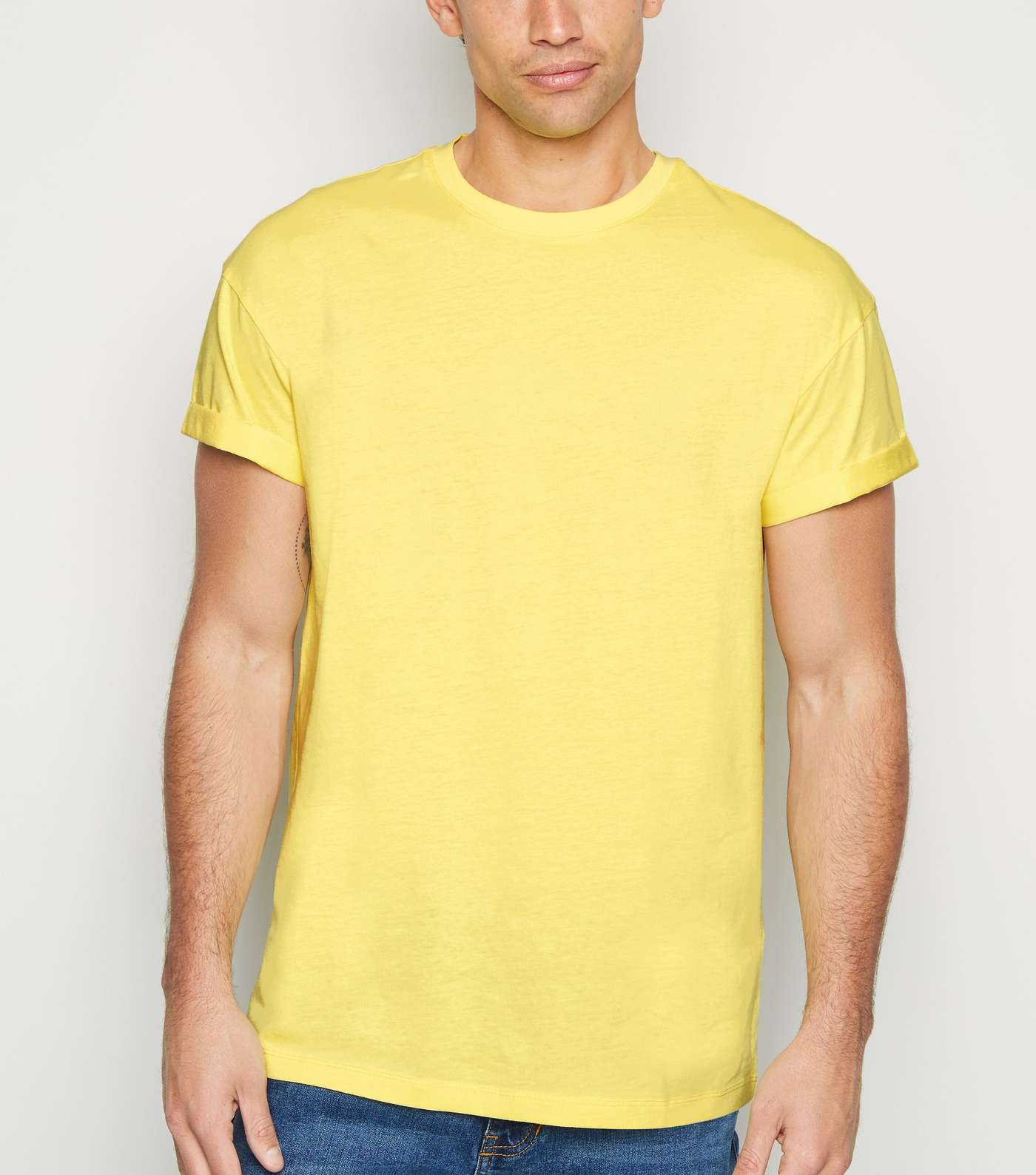Pale Yellow Cotton Short Roll Sleeve T-Shirt