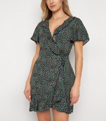 new look green leopard dress