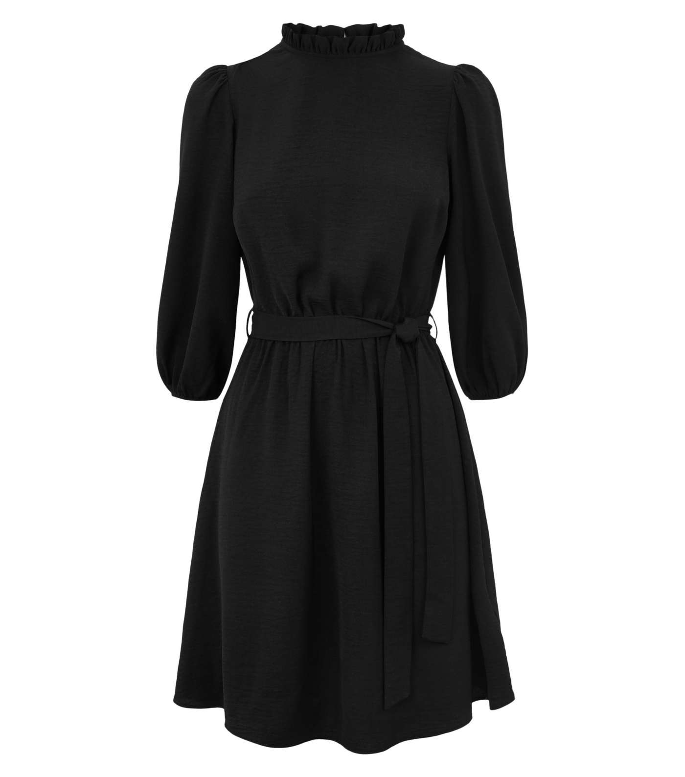 Black Frill Neck Belted Mini Dress Image 4