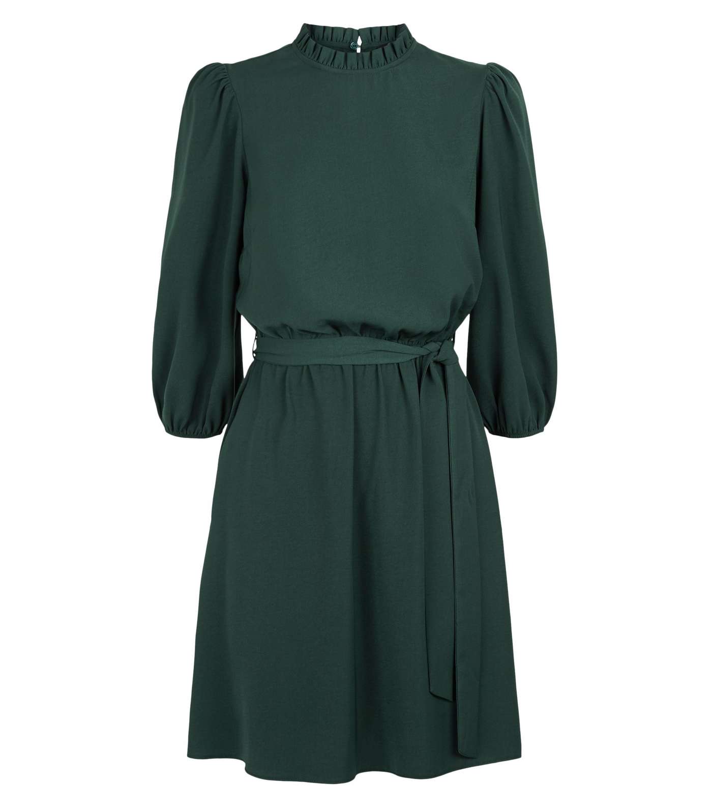 Dark Green Frill Neck Belted Mini Dress Image 4