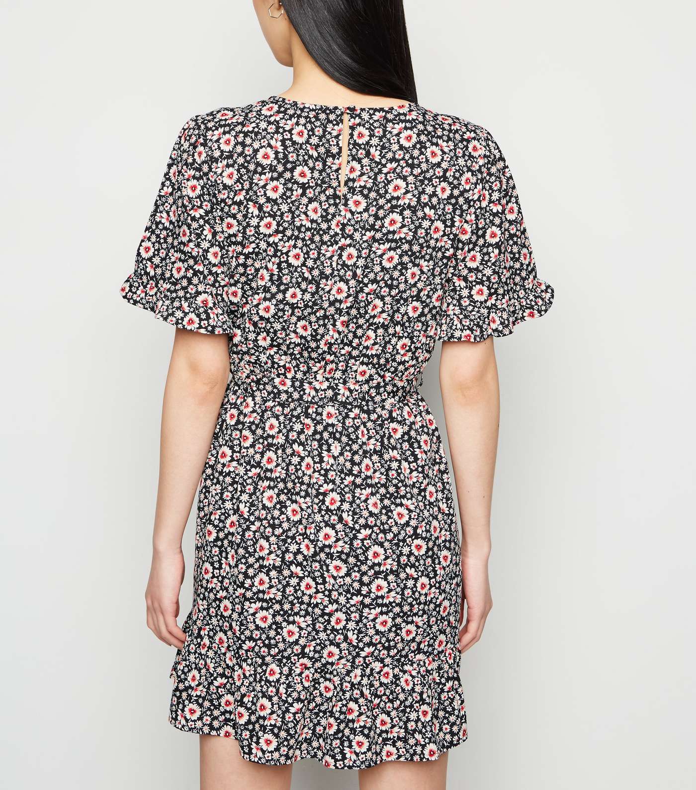 Black Floral Frill Sleeve Mini Dress Image 3
