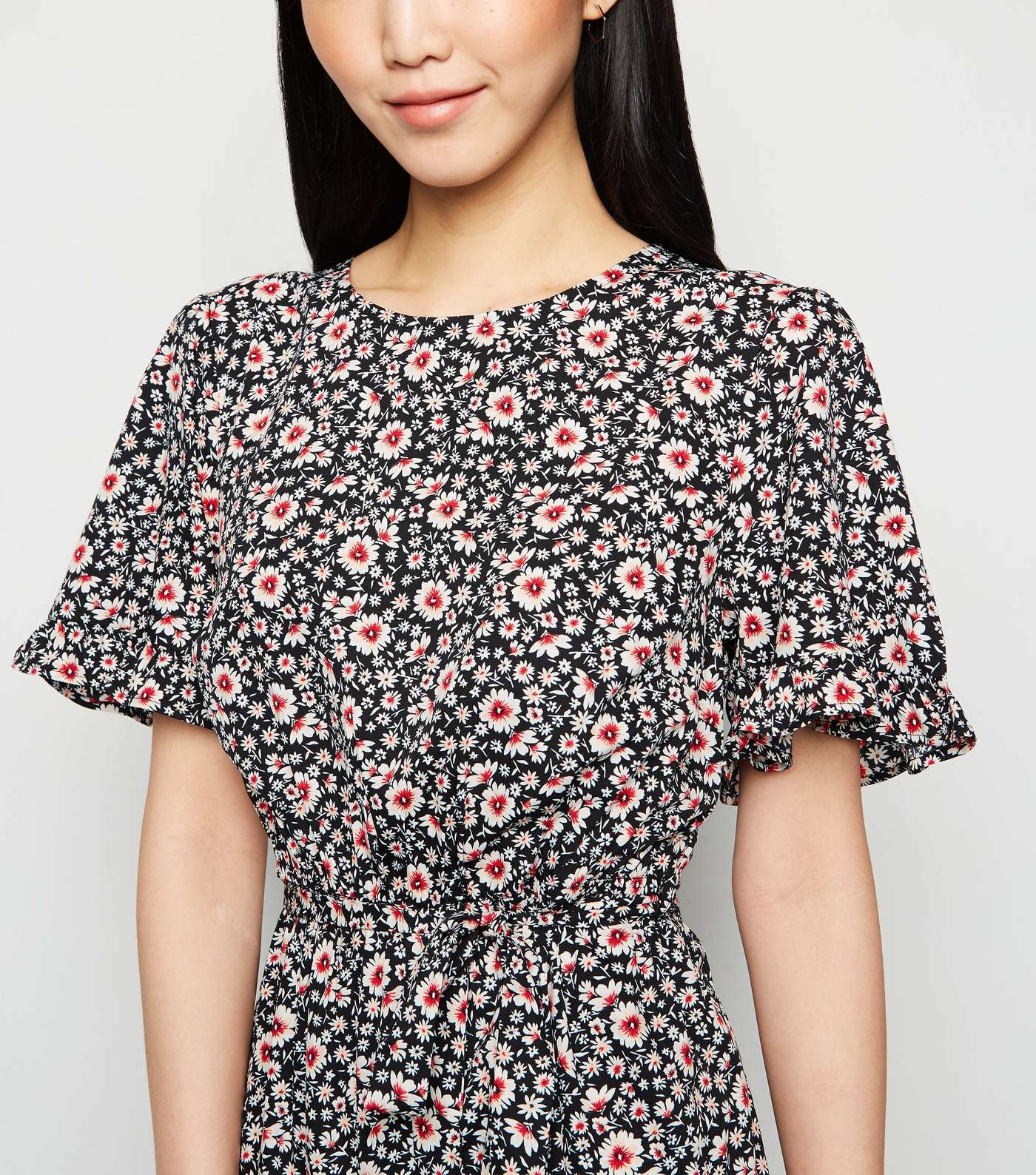 Black Floral Frill Sleeve Mini Dress Image 5