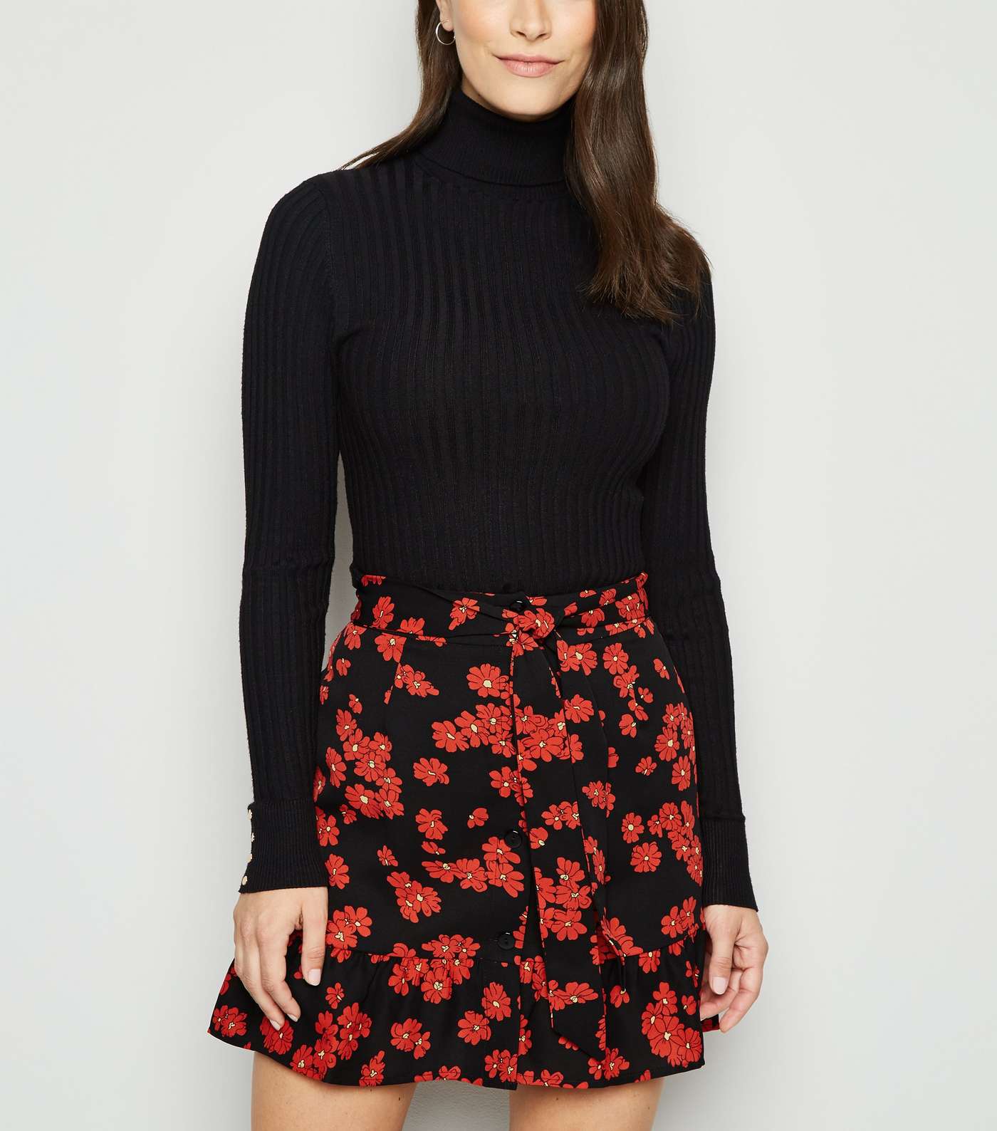 Urban Bliss Black Floral Frill Mini Skirt