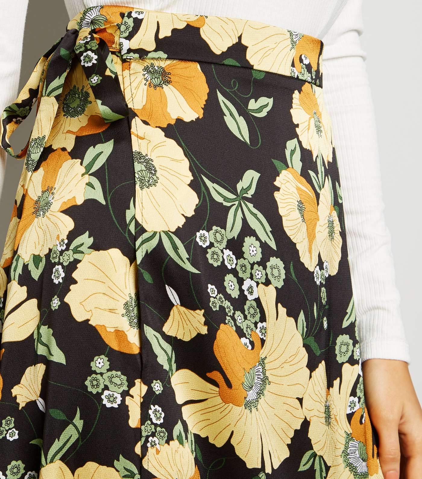 Urban Bliss Black Satin Floral Wrap Midi Skirt Image 5