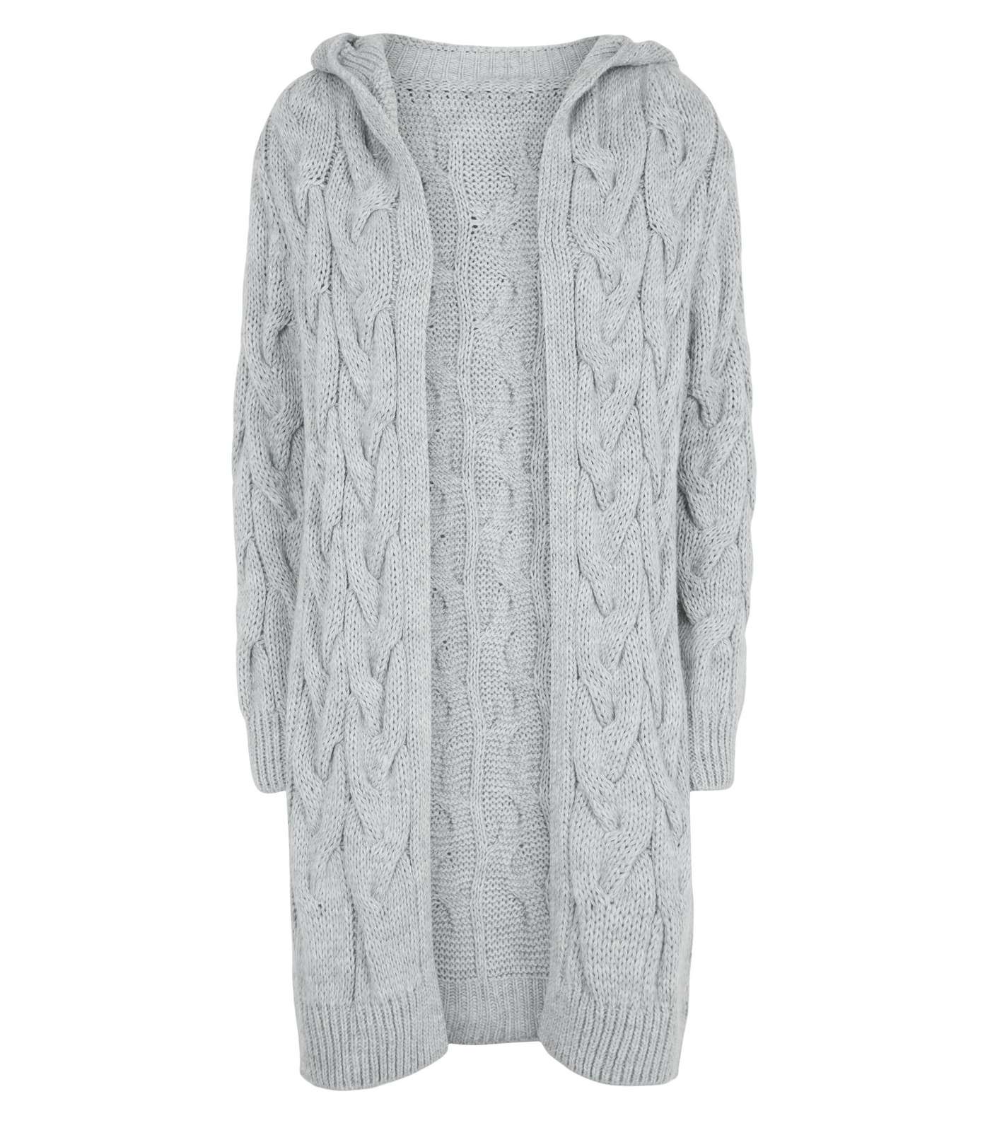 Cameo Rose Grey Cable Knit Hooded Cardigan Image 4