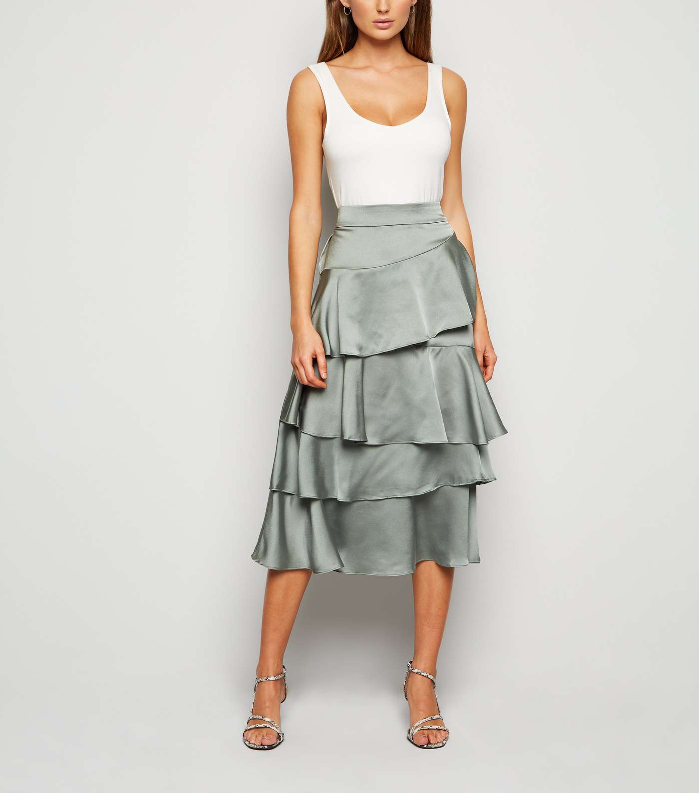 Urban Bliss Olive Satin Ruffle Skirt