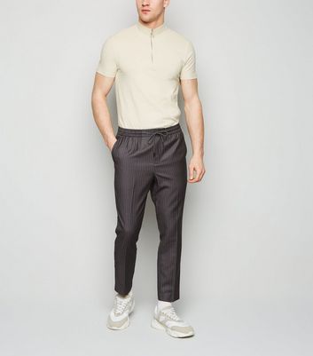 Image of Grey Pinstripe Pull On Trousers New Look