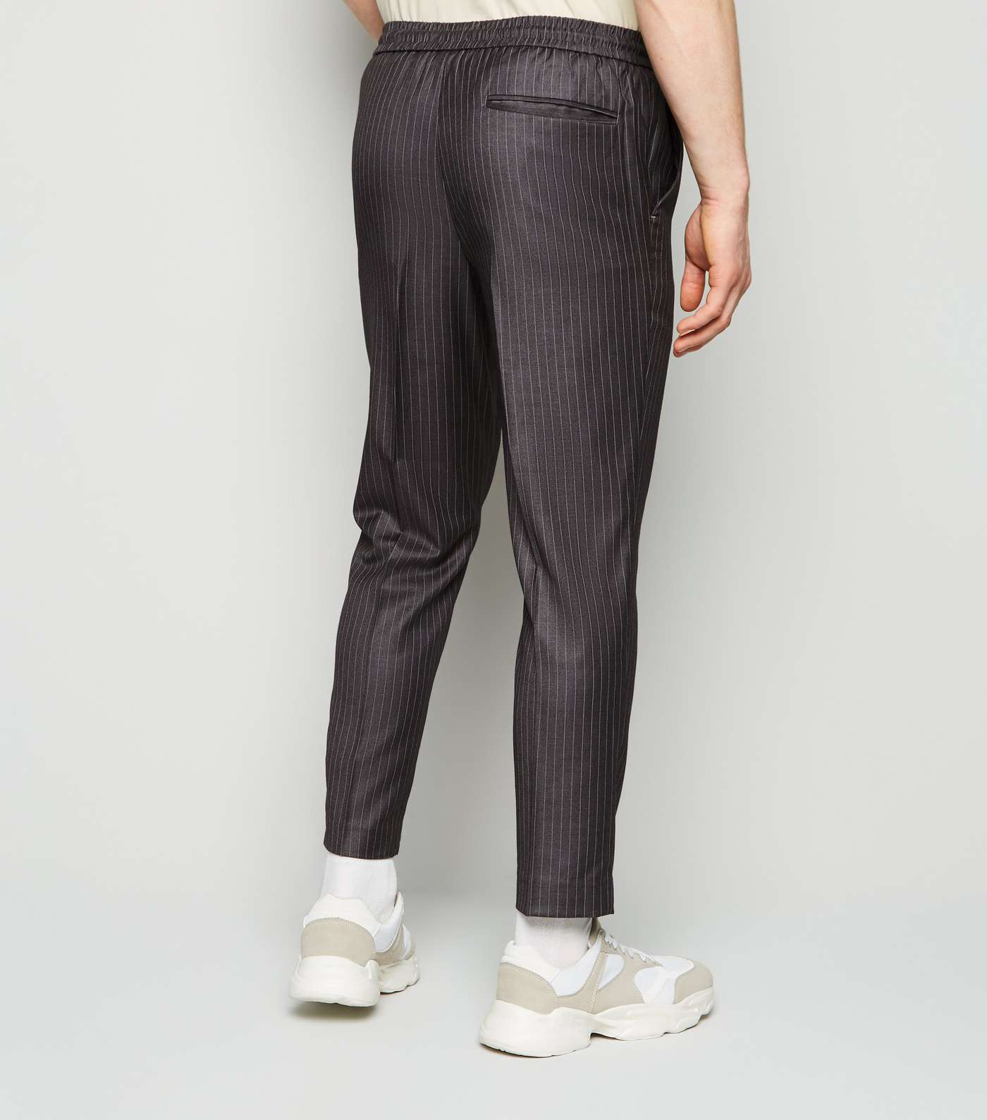 Grey Pinstripe Pull On Trousers Image 3