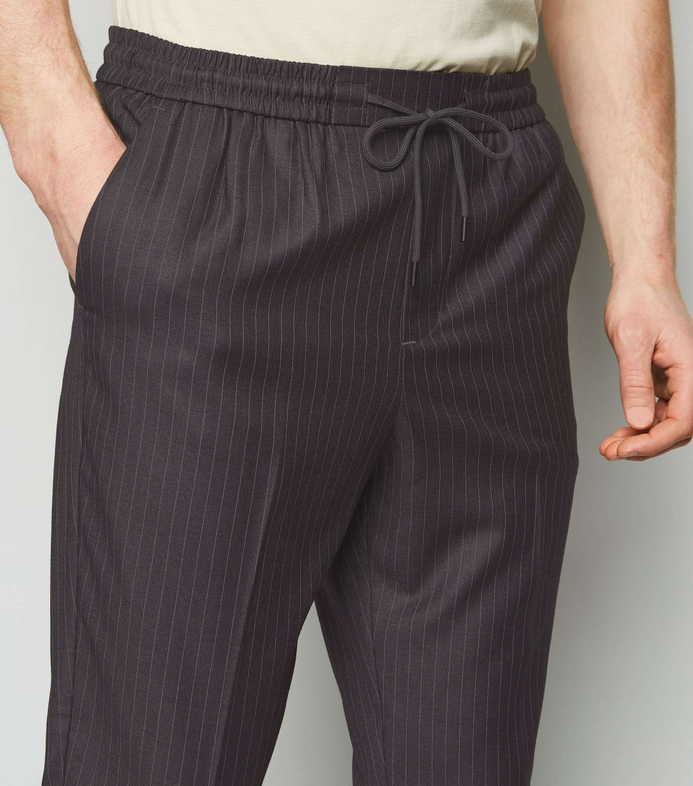 Grey Pinstripe Pull On Trousers Image 5