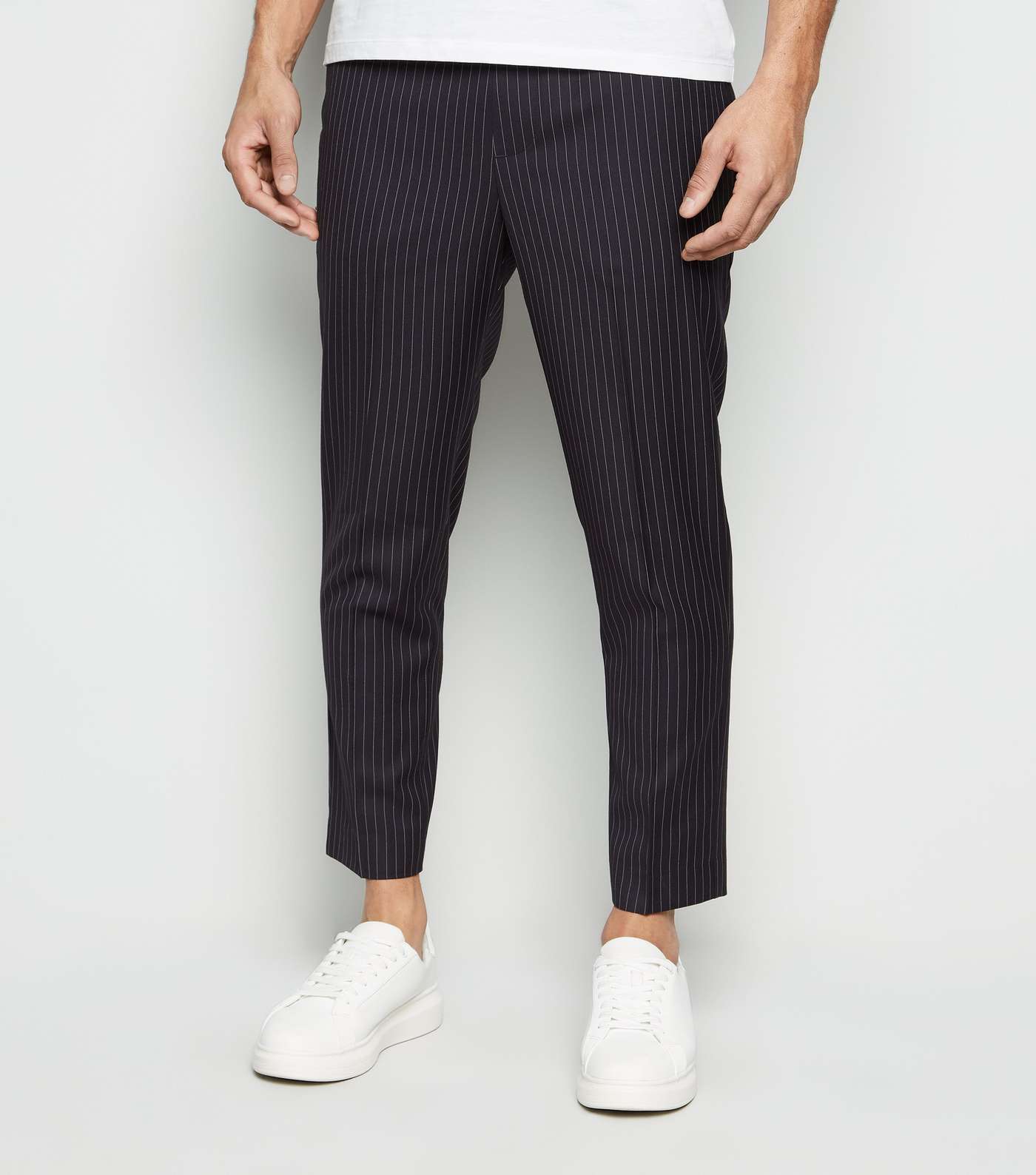 Navy Pinstripe Pull On Trousers