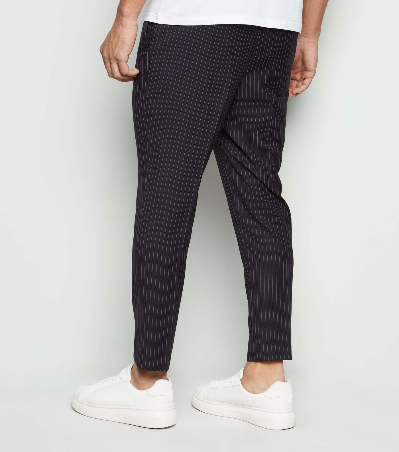Navy Pinstripe Pull On Trousers Image 3