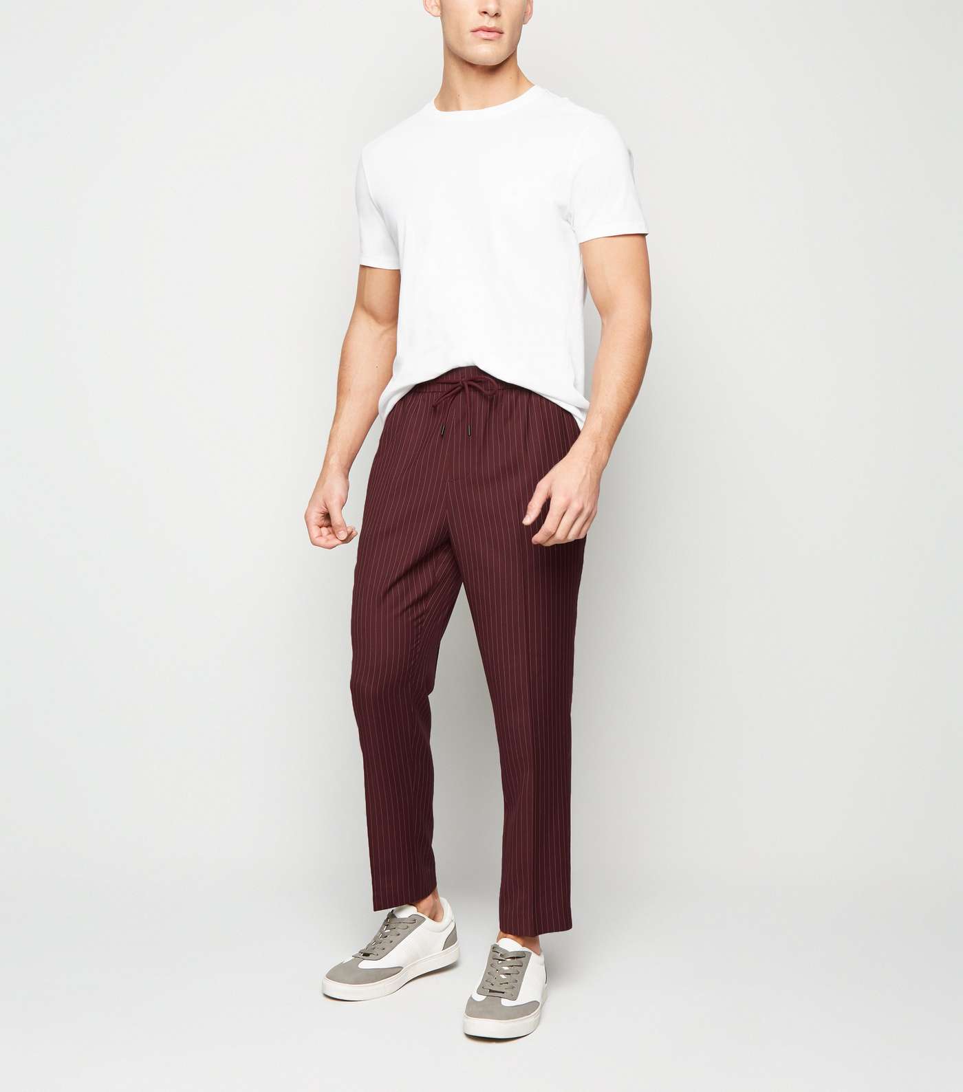 Burgundy Pinstripe Pull On Trousers Image 2