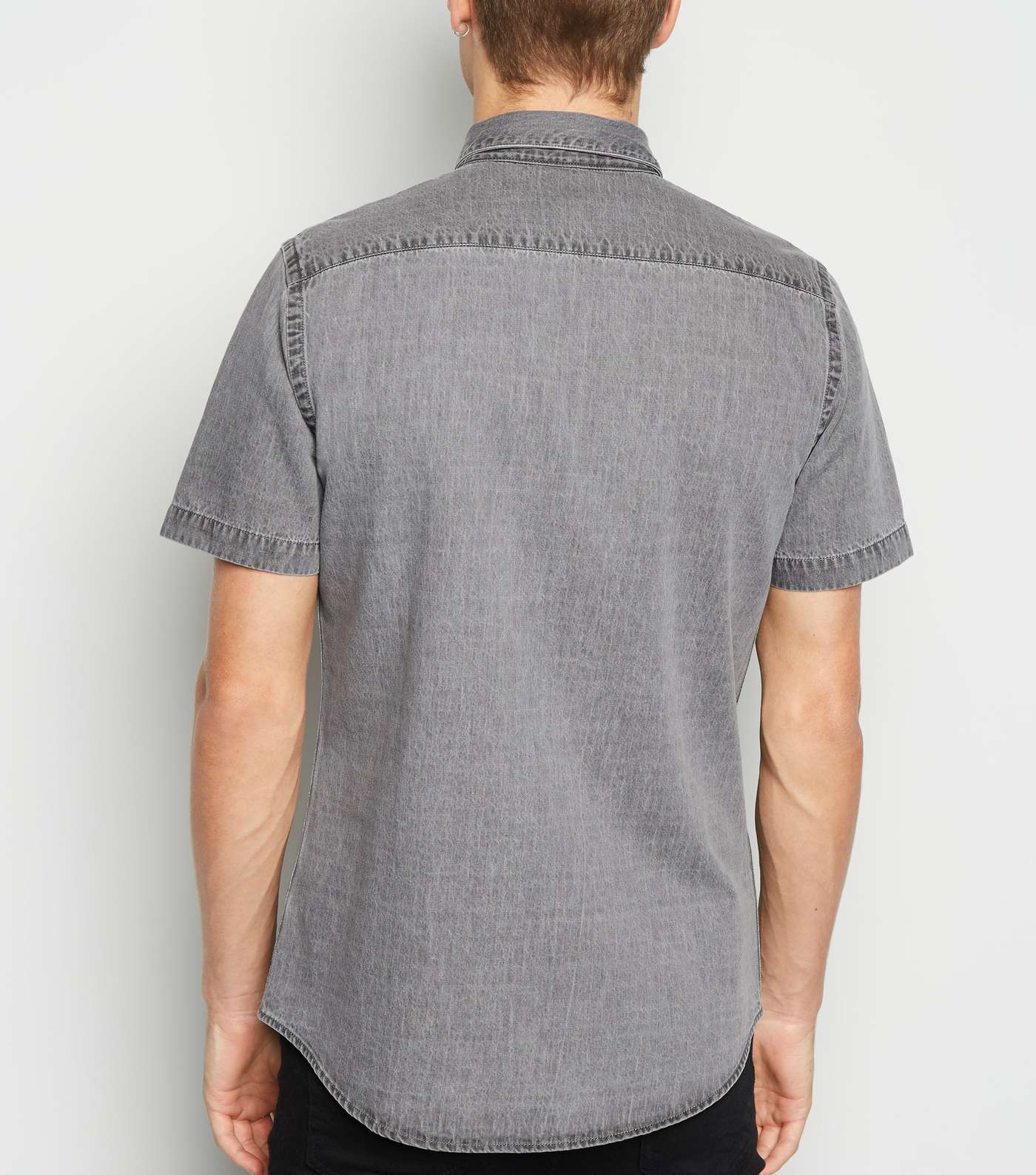 Grey Short Sleeve Denim Shirt Image 3