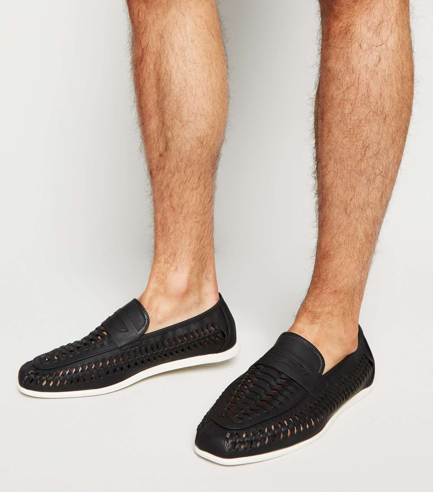 Black Leather-Look Woven Loafers Image 2