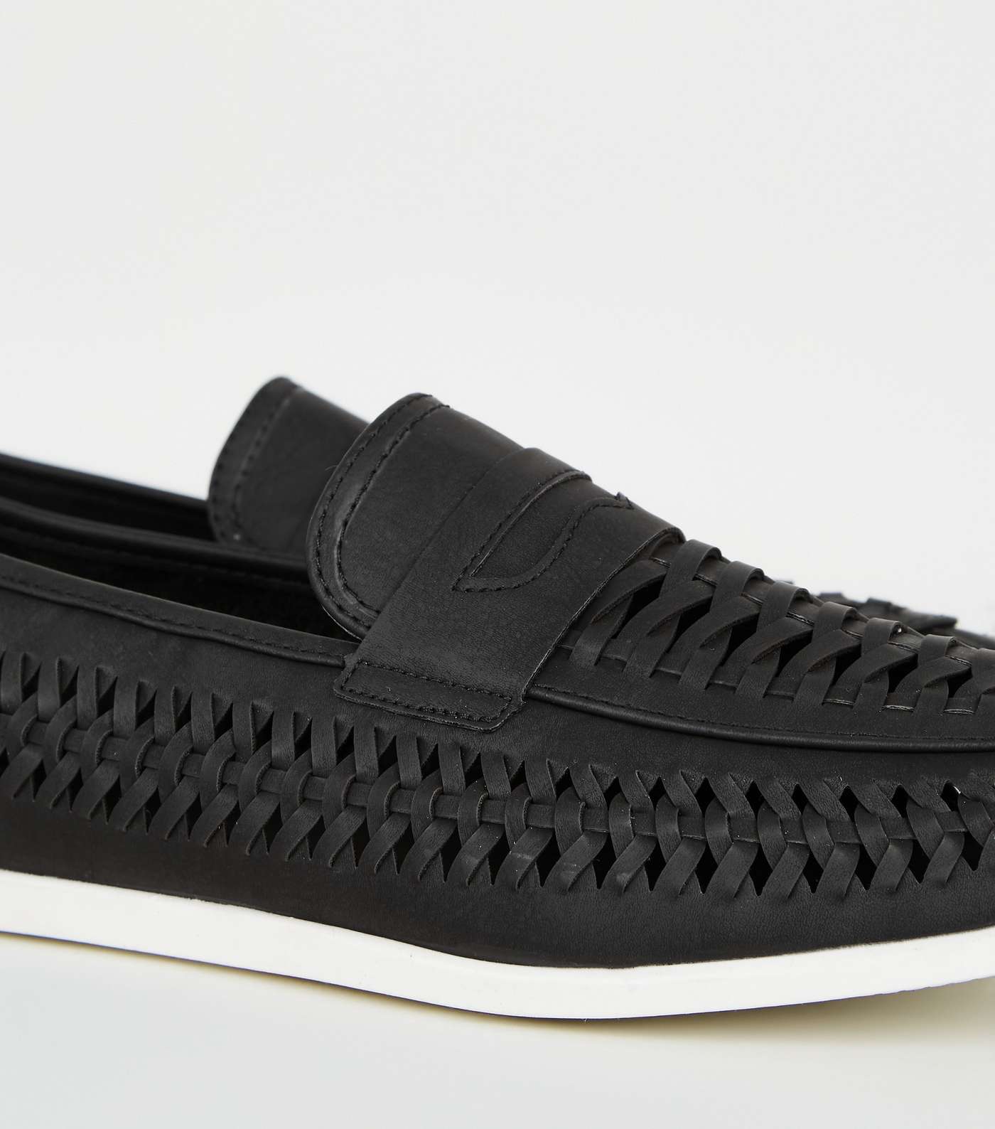Black Leather-Look Woven Loafers Image 4