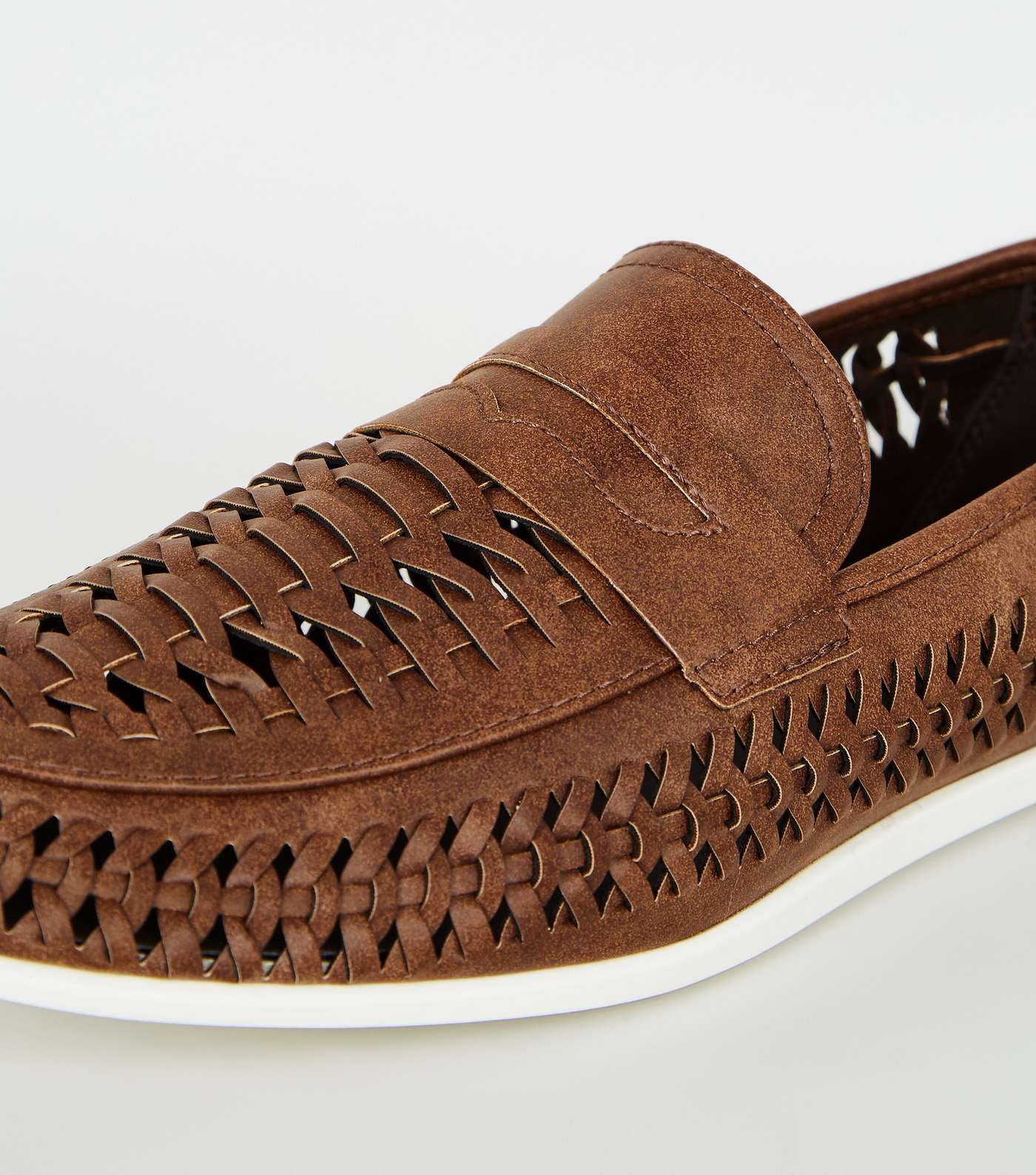 Dark Brown Leather-Look Woven Loafers Image 4