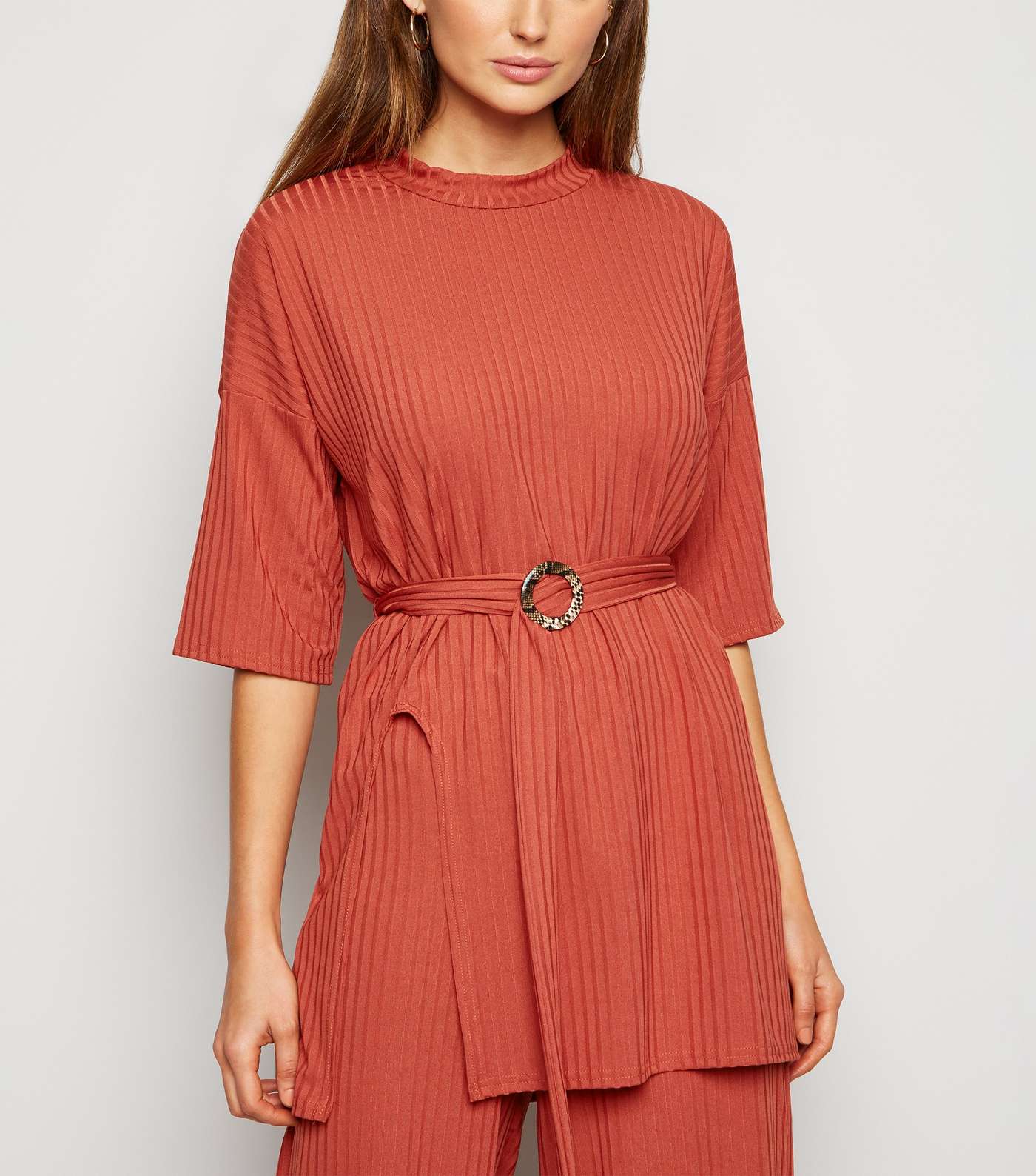 Urban Bliss Rust Ribbed Belted Top