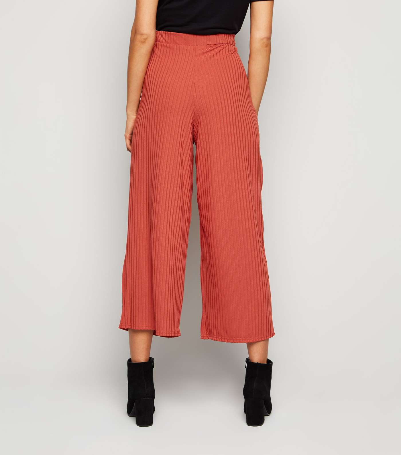 Urban Bliss Rust Ribbed Wide Leg Crop Trousers Image 3