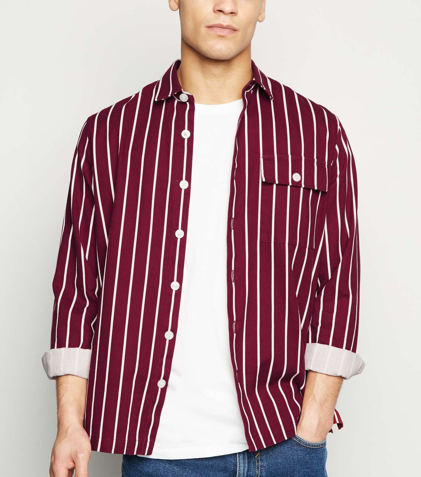Burgundy Twill Stripe Long Sleeve Shirt