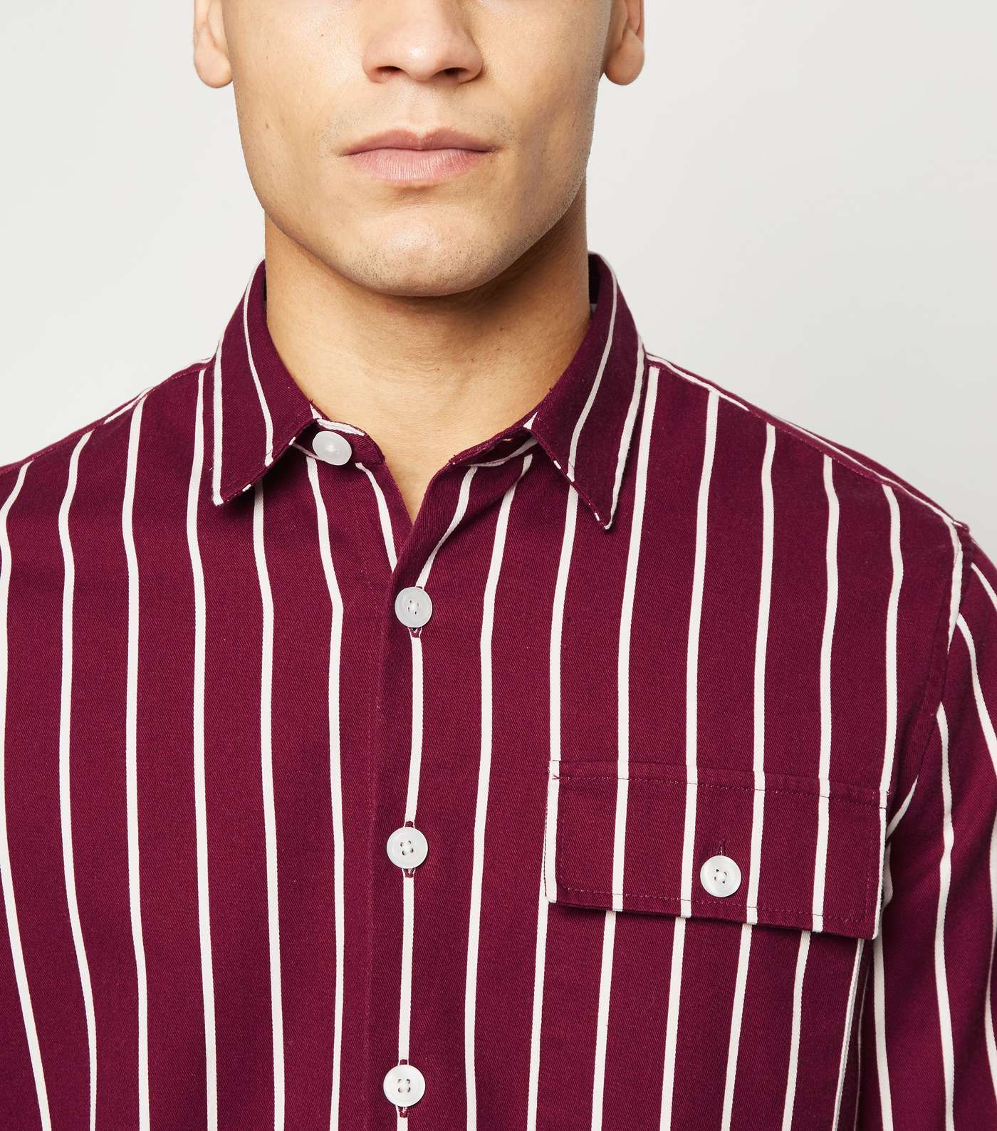 Burgundy Twill Stripe Long Sleeve Shirt Image 5