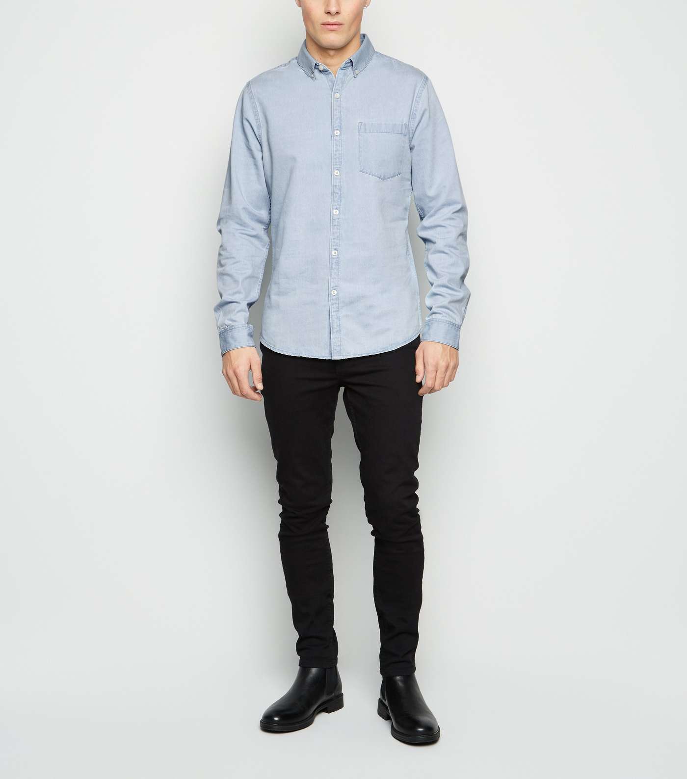 Pale Blue Long Sleeve Button Denim Shirt Image 2